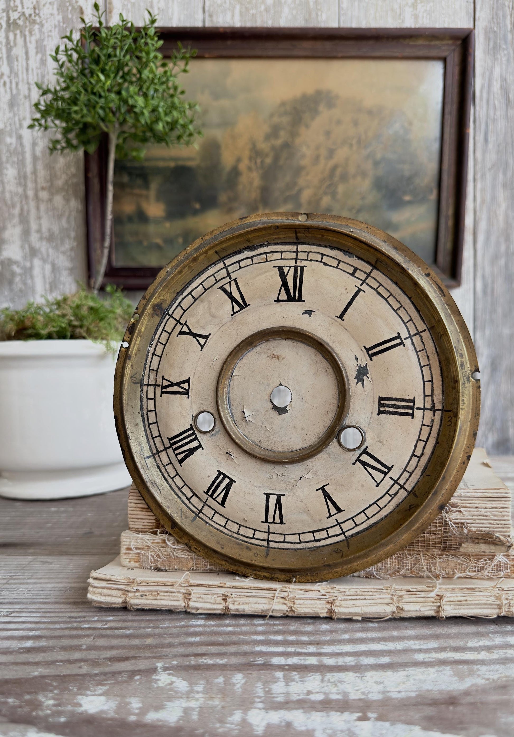 Antique Clock Dial Face Brass Industrial Salvage Parts Farmhouse Decor