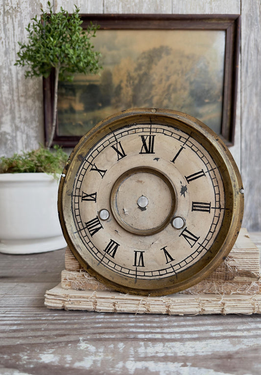 Antique Clock Dial Face Brass Industrial Salvage Parts Farmhouse Decor