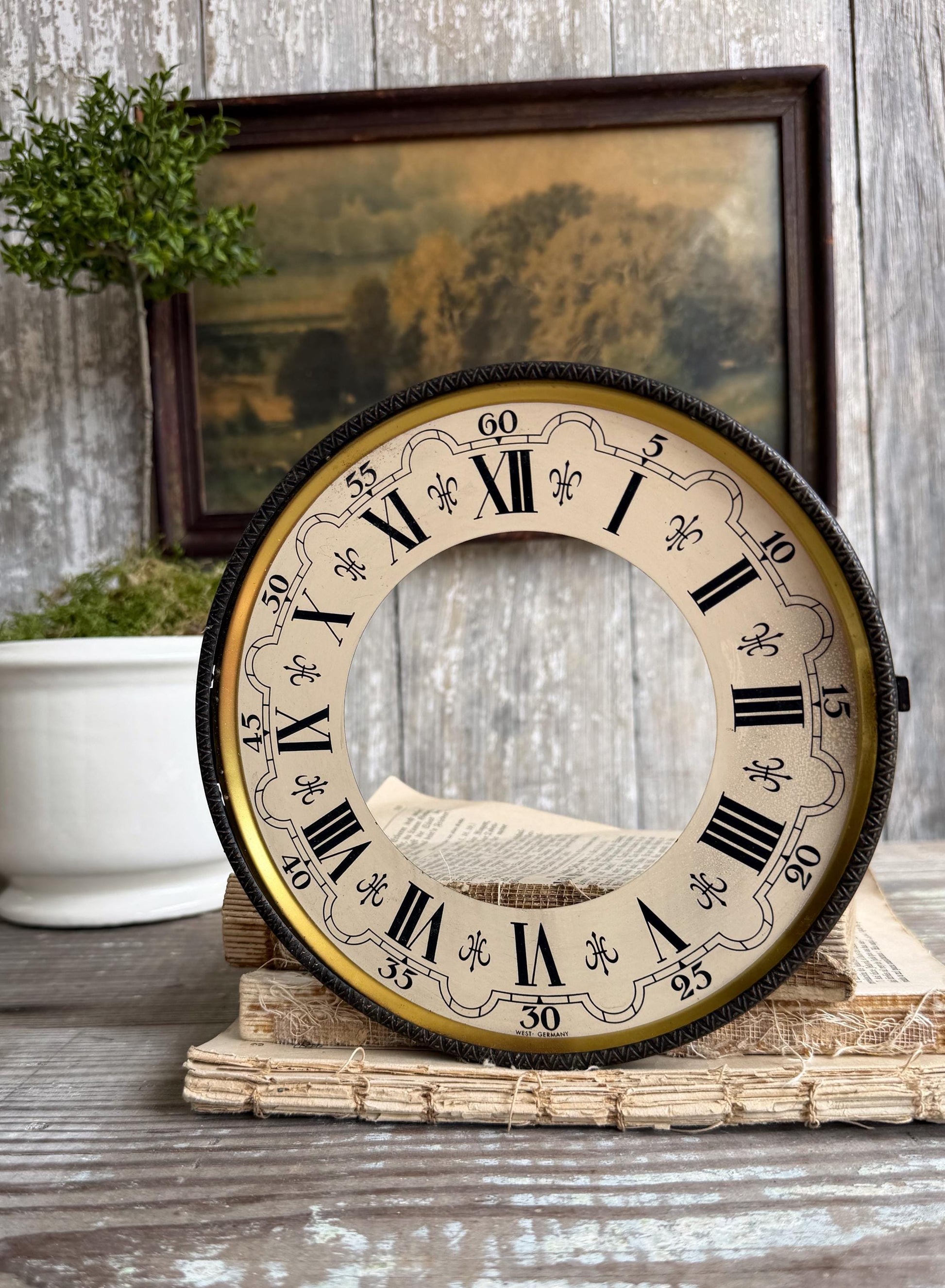 Antique Clock Dial Face Brass Industrial Salvage Parts Farmhouse Decor
