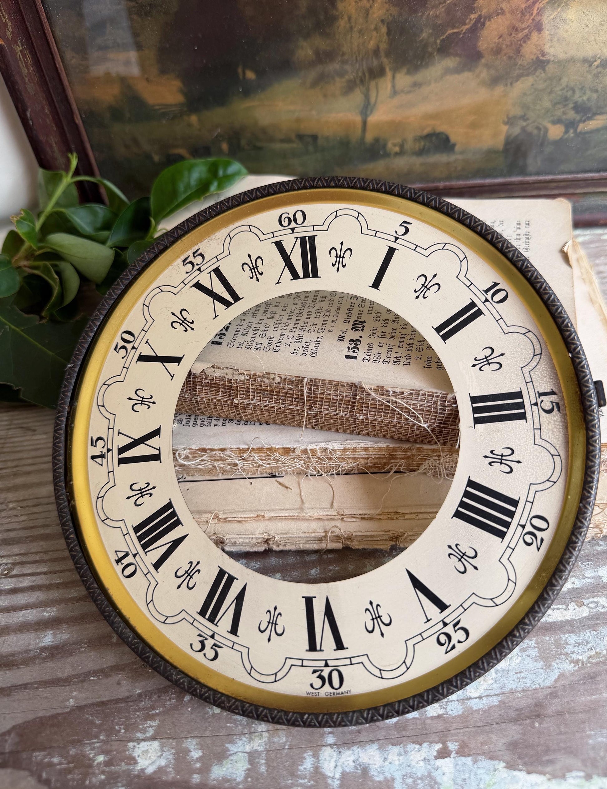Antique Clock Dial Face Brass Industrial Salvage Parts Farmhouse Decor