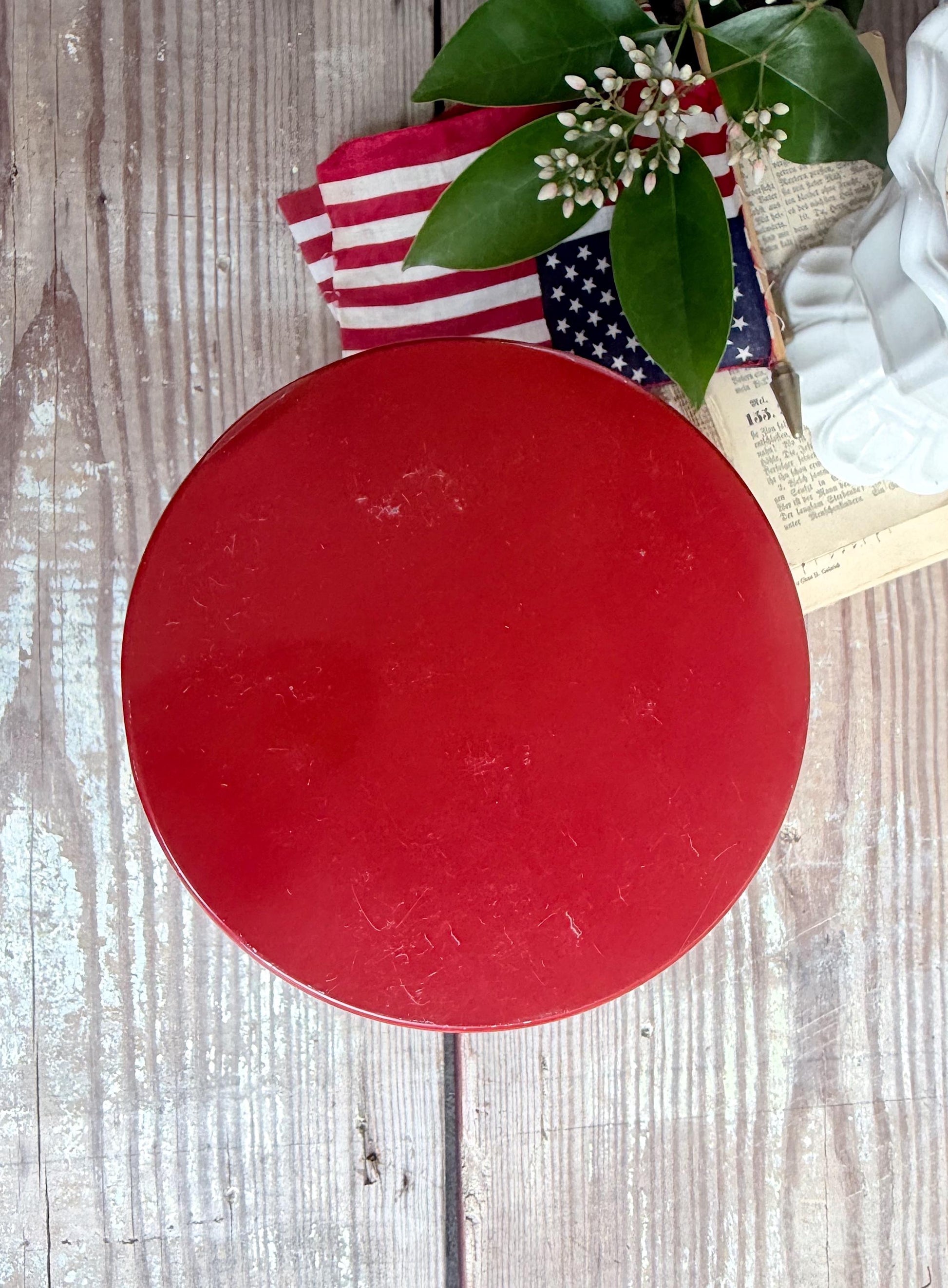 Vintage CRACKER JACK Tin Can Red White Blue Farmhouse Americana Decor Rare Red Lid