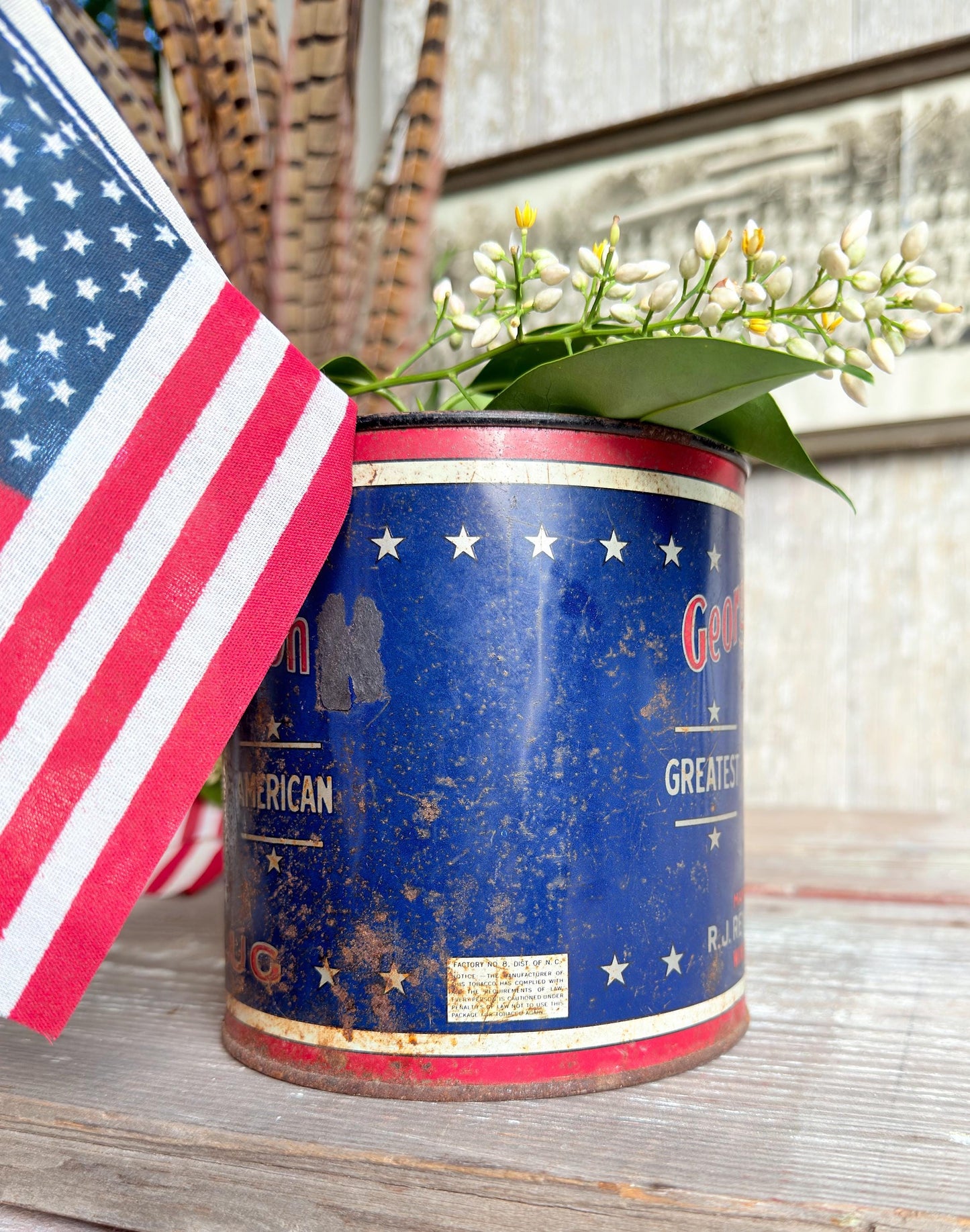 Vintage Washington Tobacco Tin Americana Patriotic Decor Farmhouee Decor