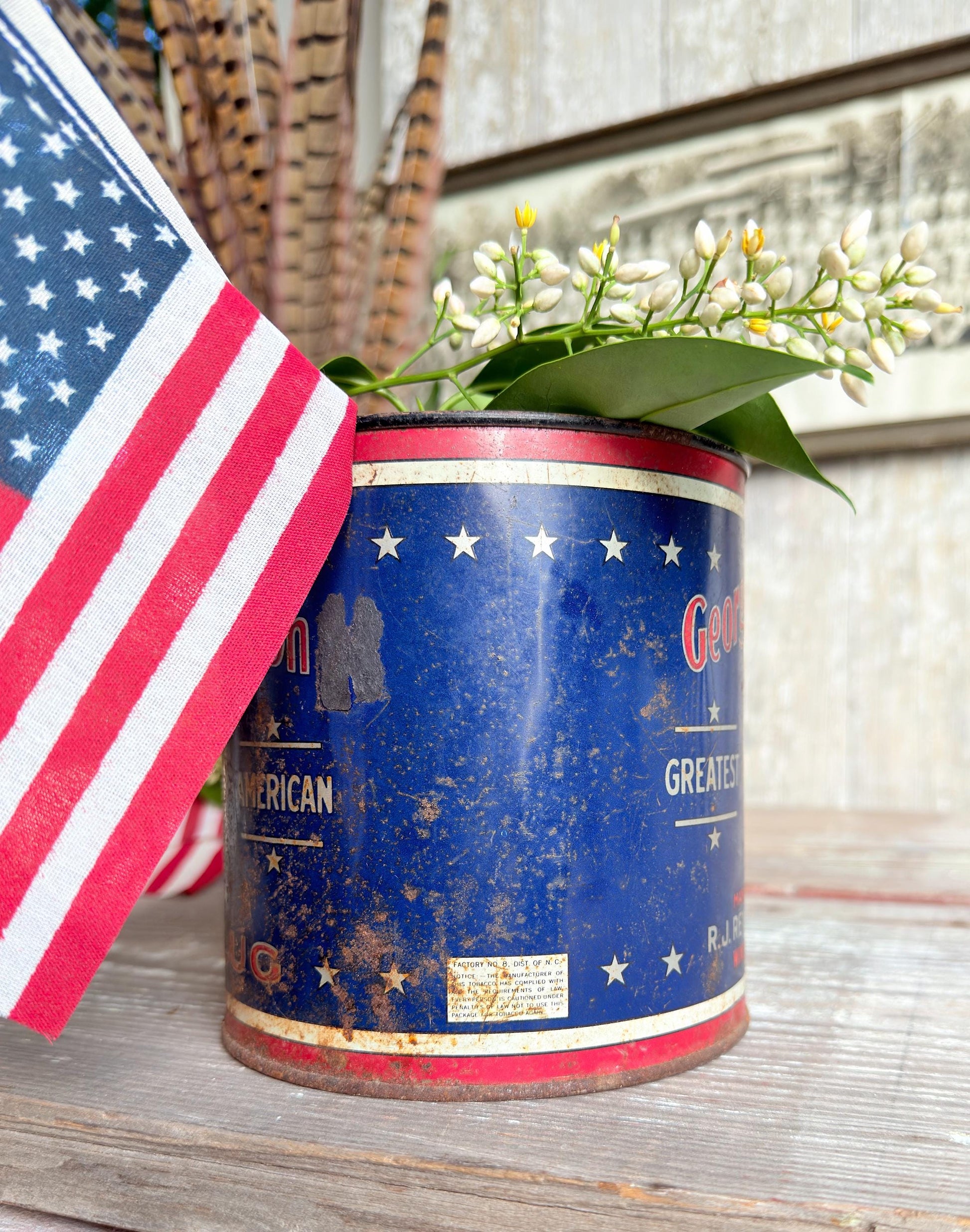 Vintage Washington Tobacco Tin Americana Patriotic Decor Farmhouee Decor