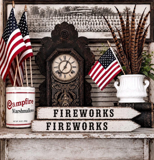 FIREWORKS Wood Arrow Sign Vintage White Chippy Americana Farmhouse Decor