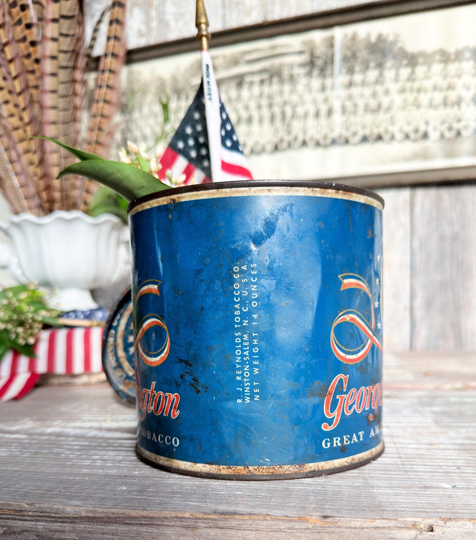 Vintage Washington Tobacco Tin Americana Patriotic Decor Farmhouee Decor