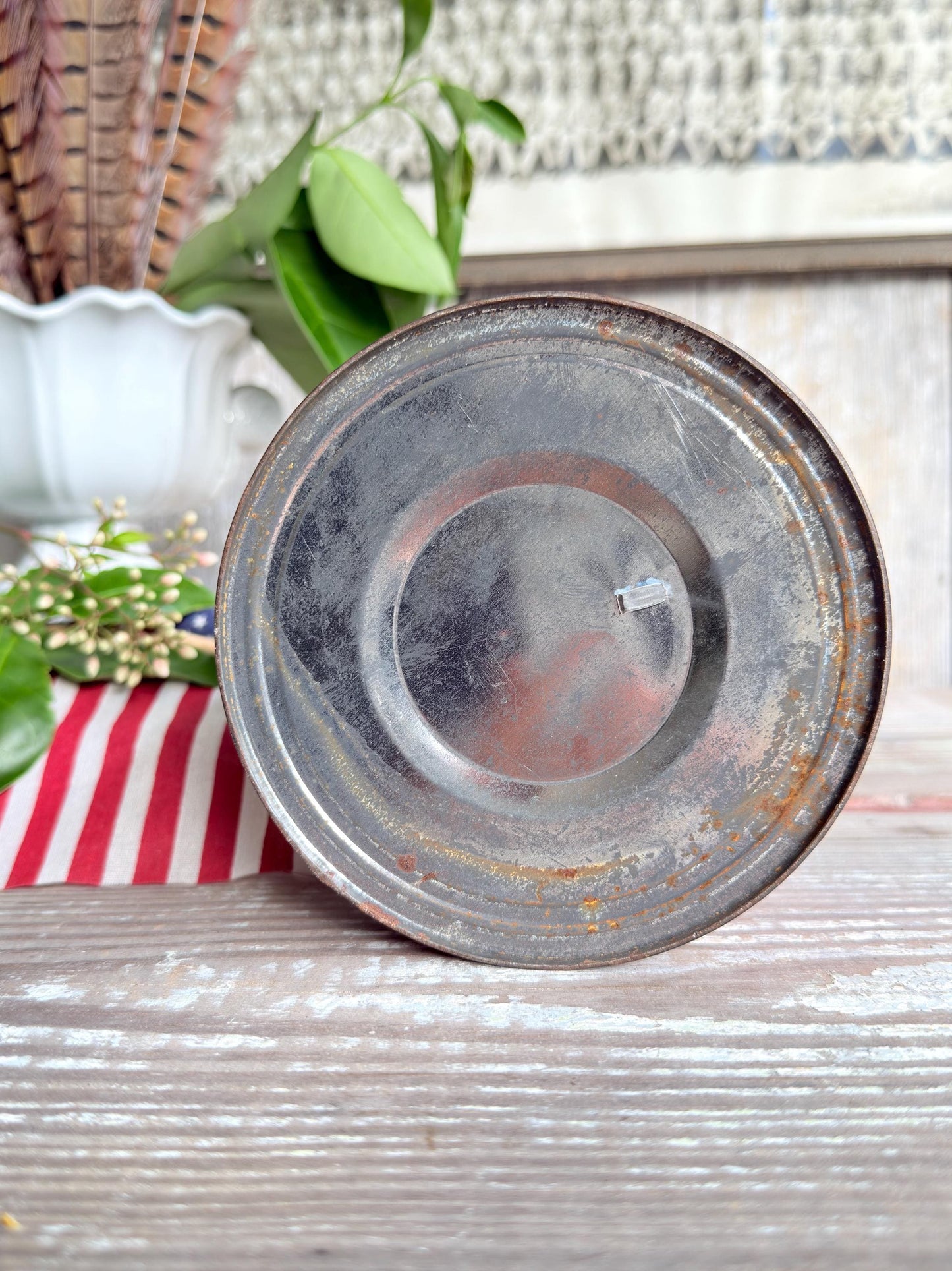 Vintage IGA Coffee Tin Can Americana Red White Blue Patriotic Decor