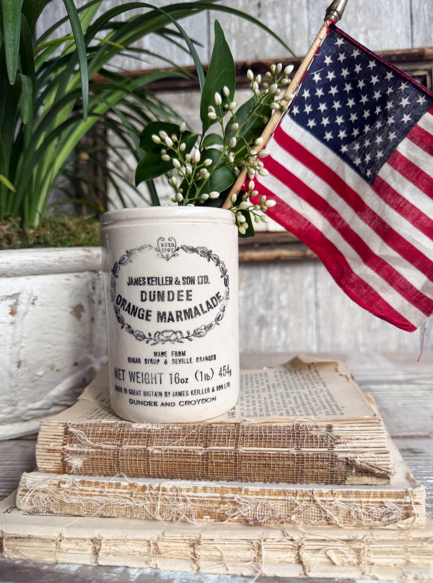 Antique Dundee Orange Marmalade Pot – English Ironstone Crock, James Keiller & Son Farmhouse Decor