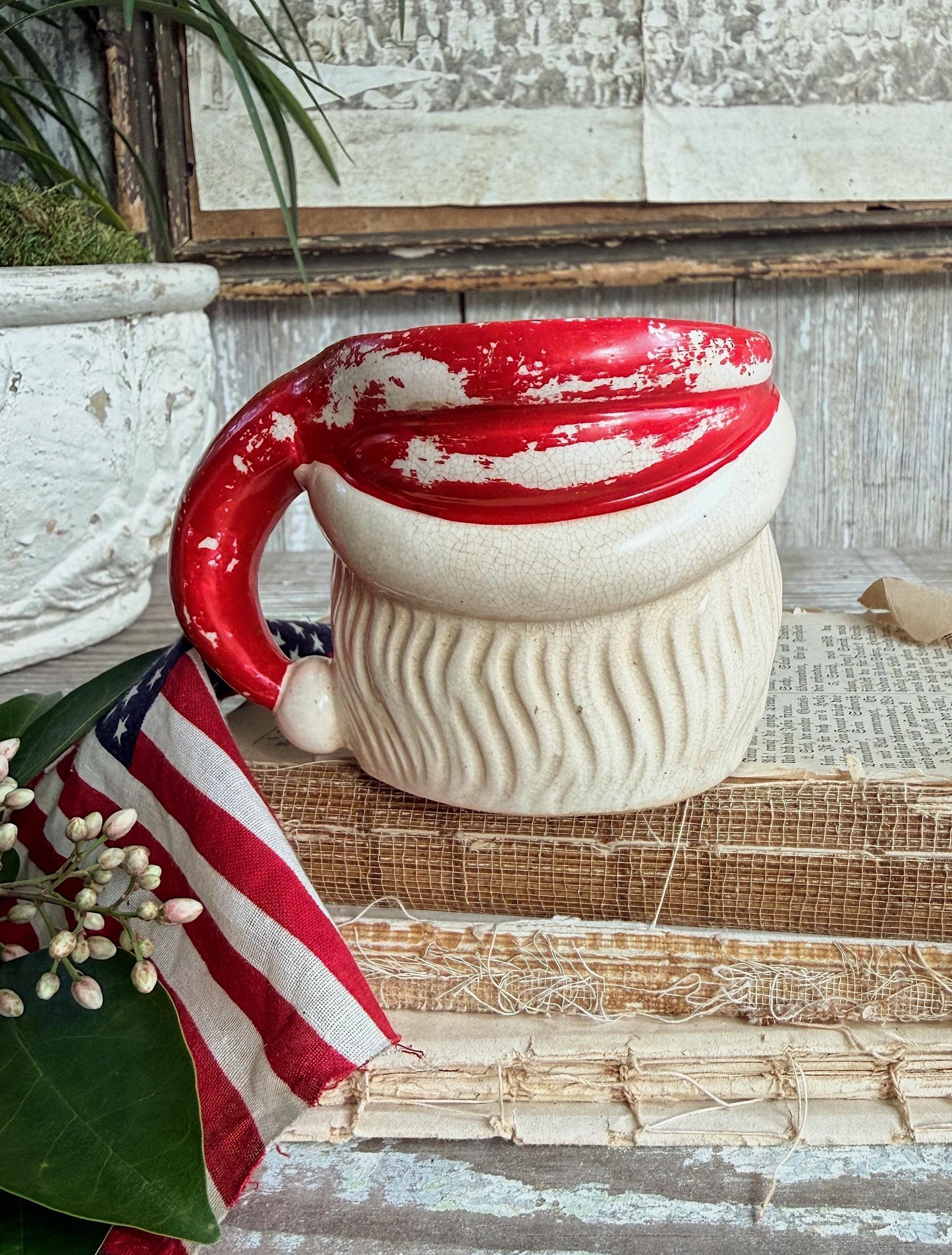 Vintage Ironstone Santa Claus Cup Mug FULL SIZE Crazed Stained Americana