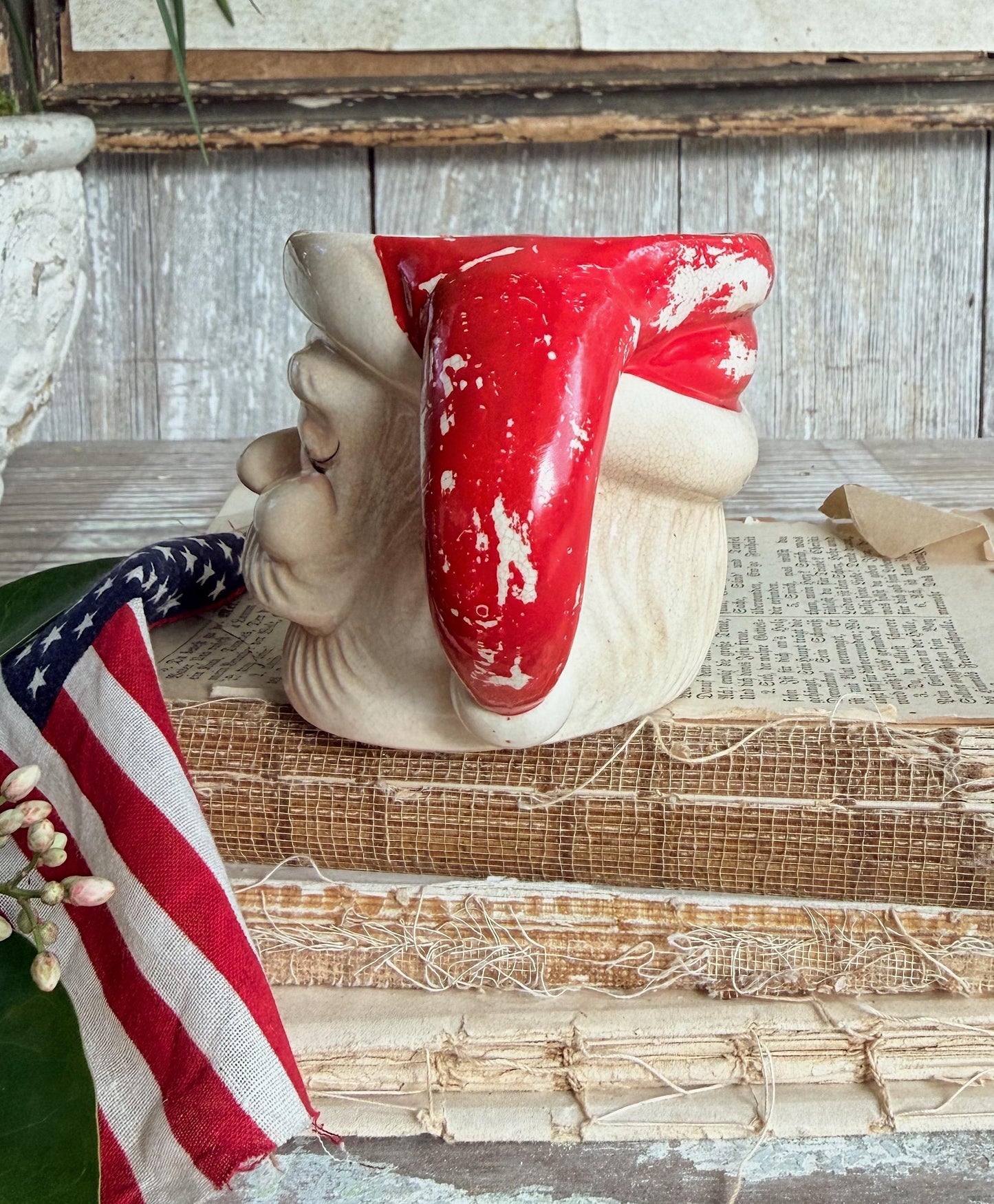 Vintage Ironstone Santa Claus Cup Mug FULL SIZE Crazed Stained Americana