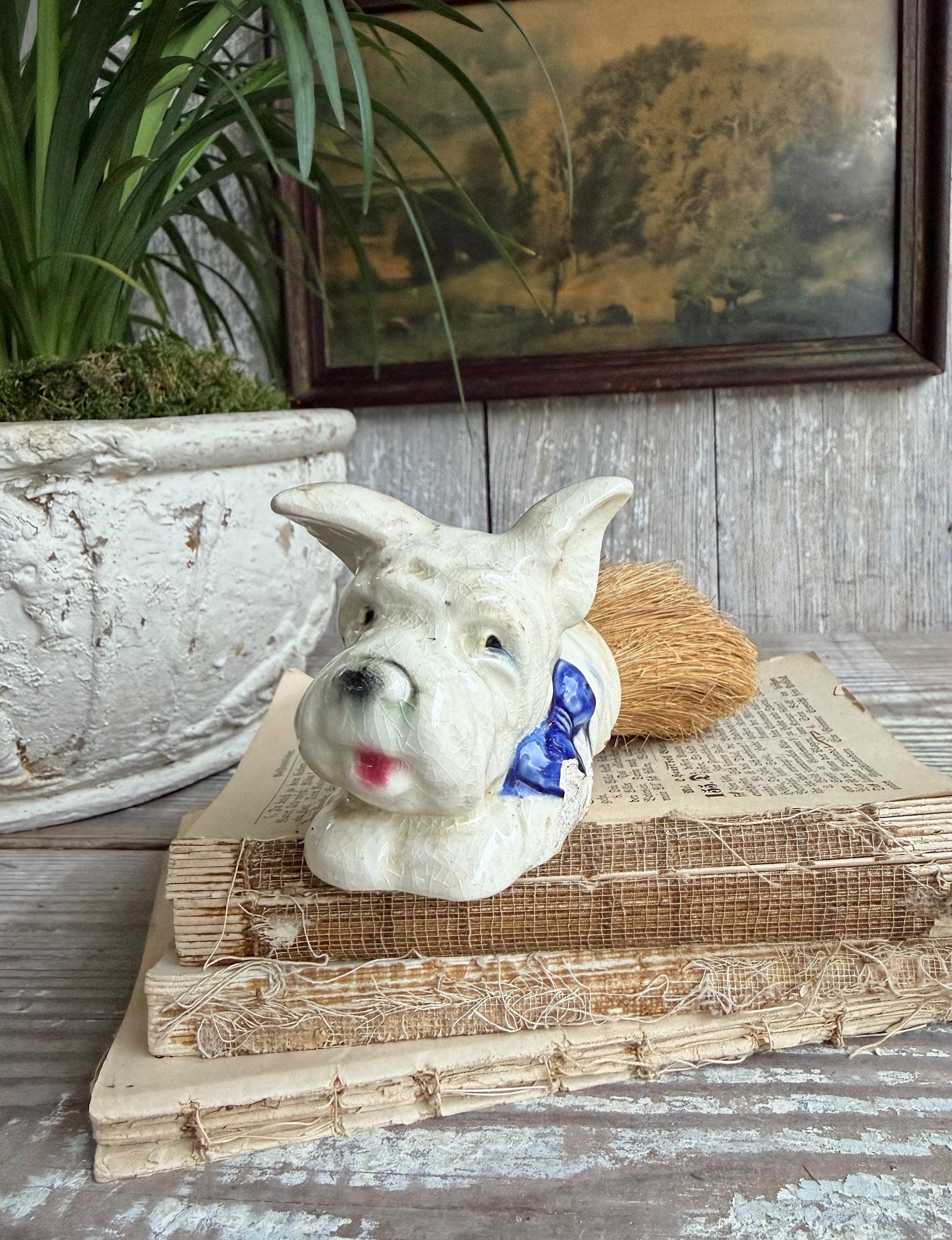 Vintage Scottie Dog Crumb Brush Ceramic Japan Farmhouse Cottage Decor