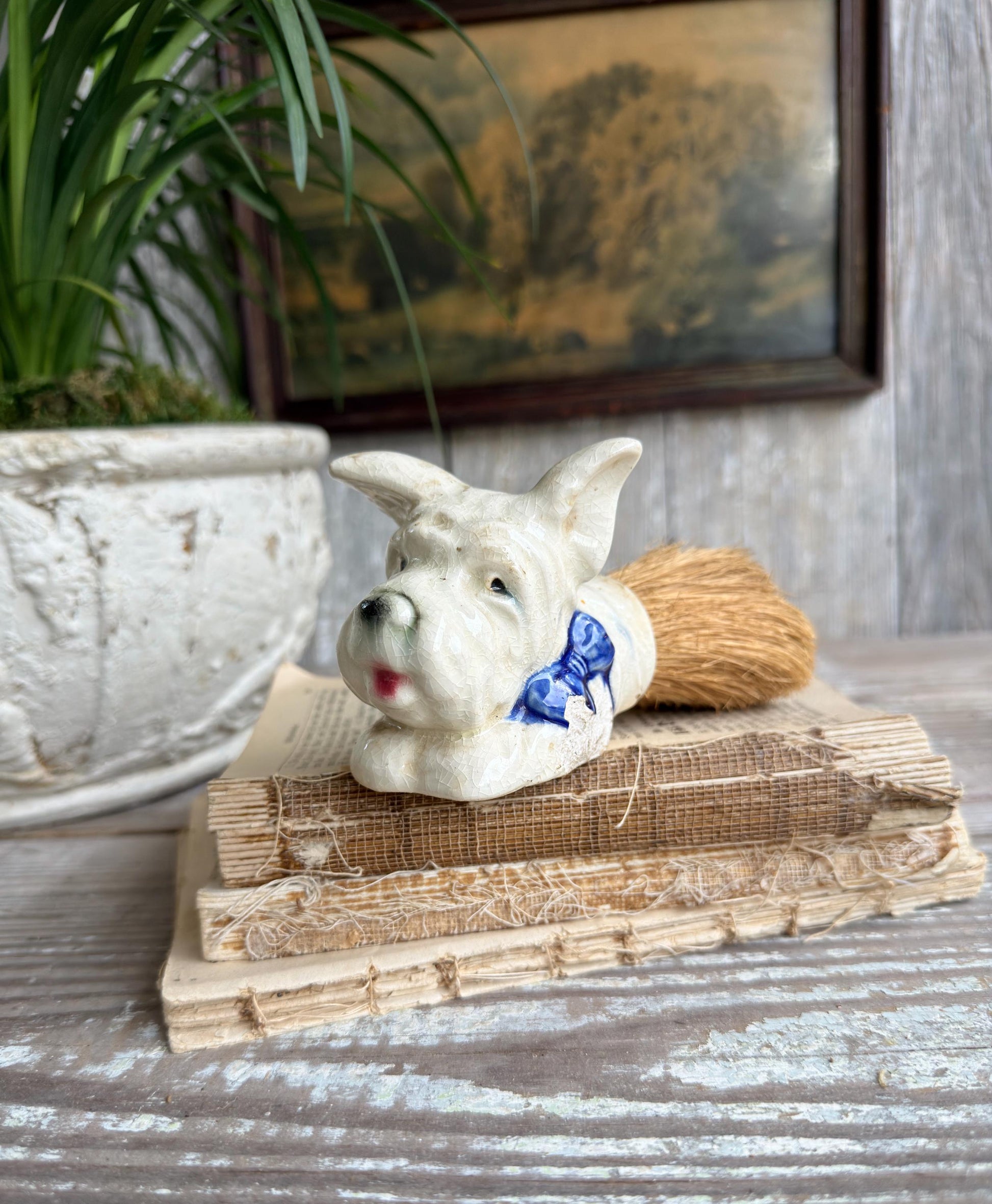 Vintage Scottie Dog Crumb Brush Ceramic Japan Farmhouse Cottage Decor