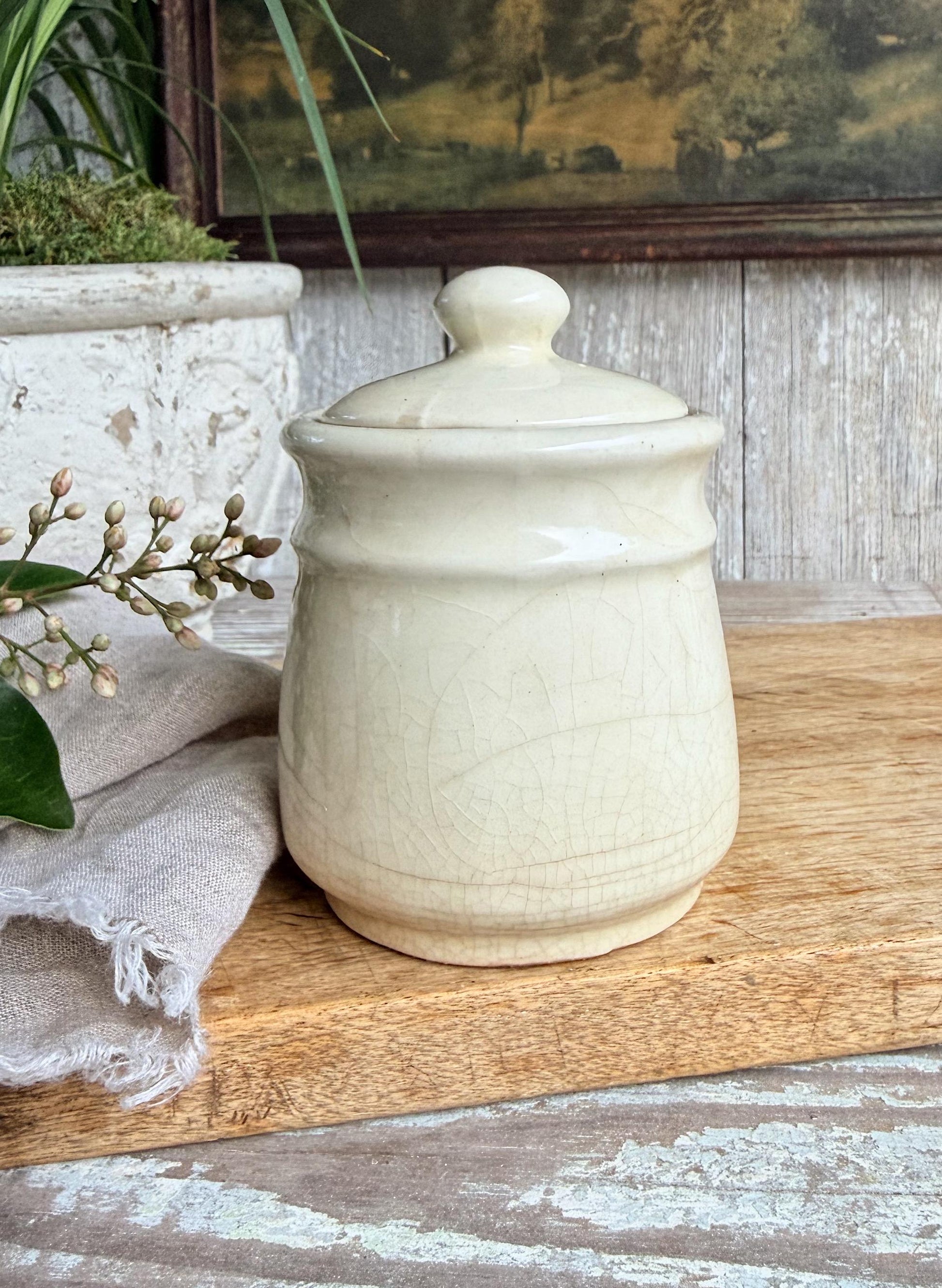 Ironstone Sugar Jar Canister Vintage Crock Farmhouse Kitchen