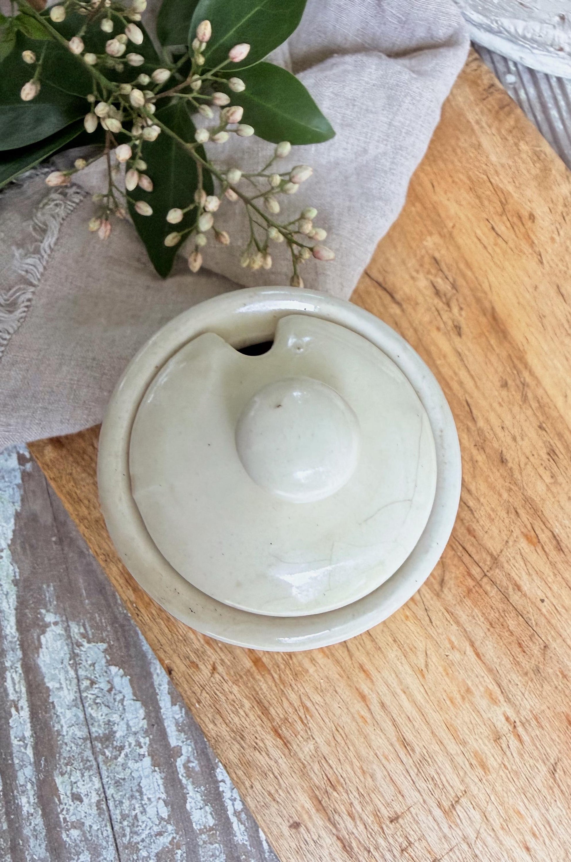 Ironstone Sugar Jar Canister Vintage Crock Farmhouse Kitchen