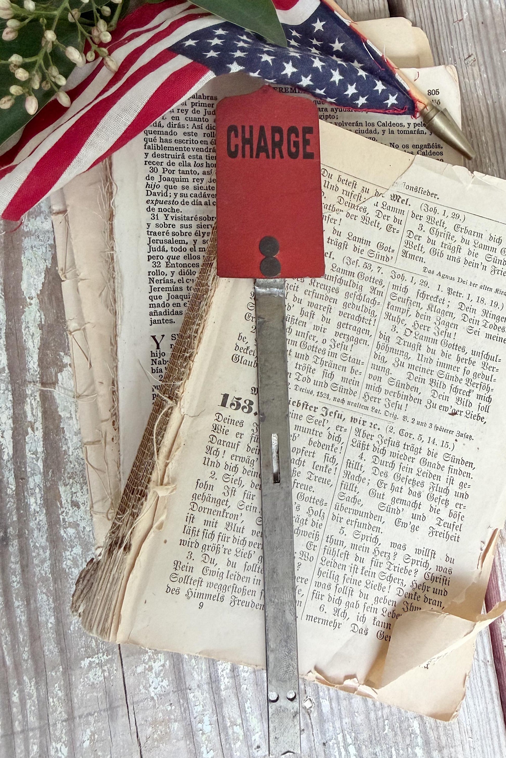 Antique Cash Register Flag CHARGE Vintage RED Metal Industrial Decor