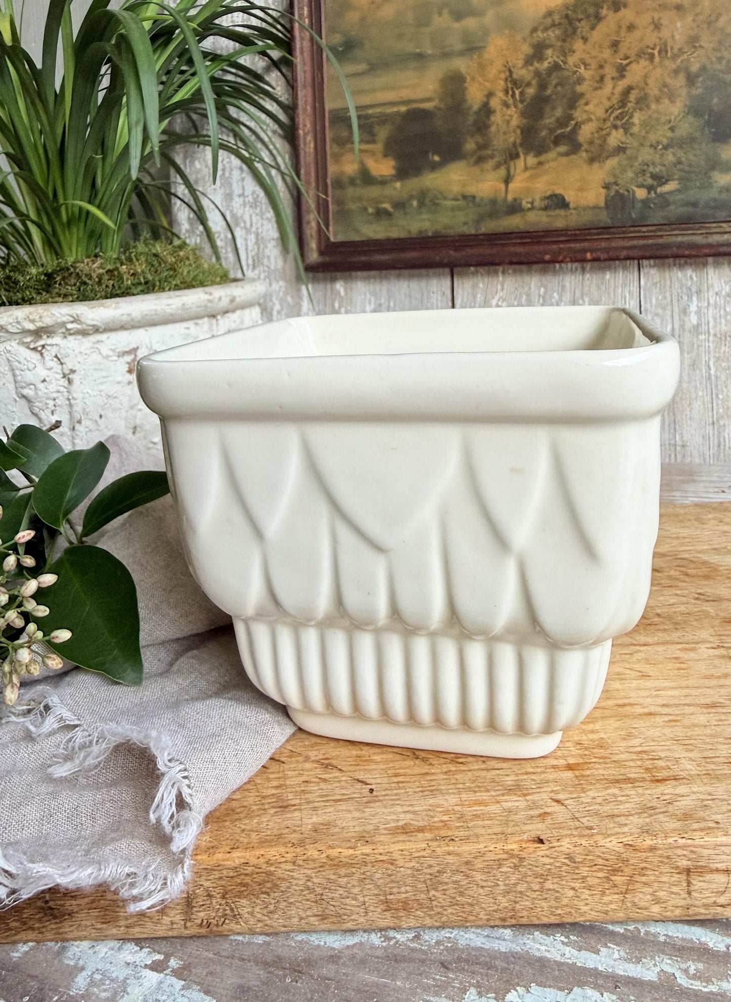 Vintage HAEGER Planter Creamy White Ceramic Container Farmhouse Garden Decor USA