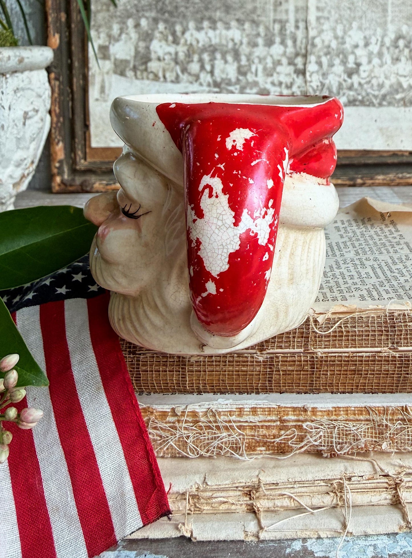 Vintage Ironstone Santa Claus Cup Mug FULL SIZE Crazed Stained Americana