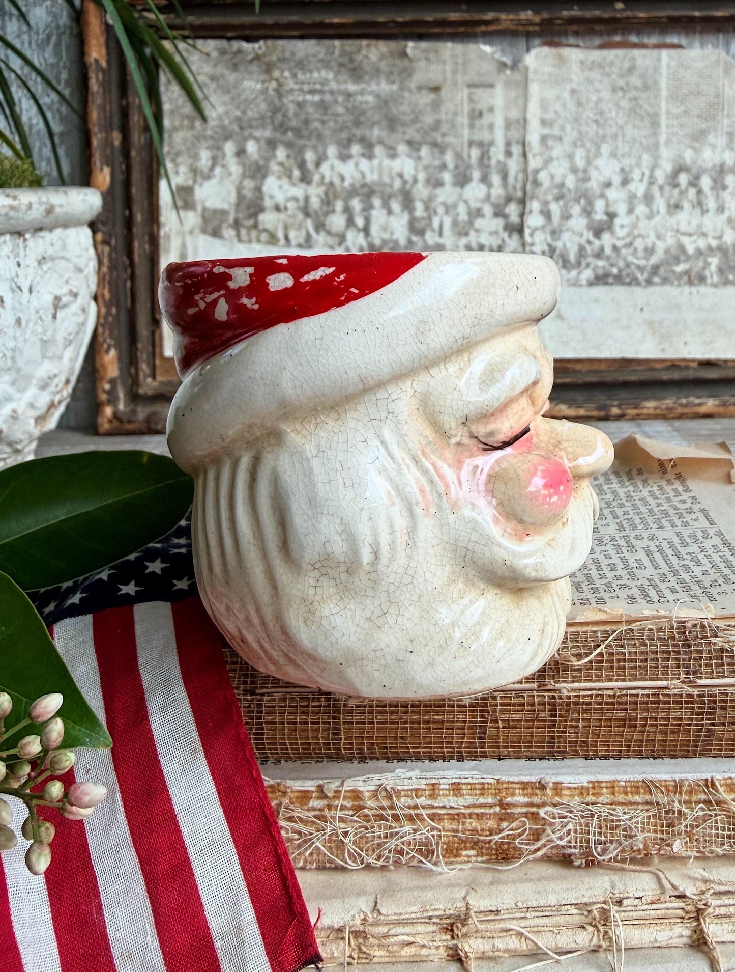 Vintage Ironstone Santa Claus Cup Mug FULL SIZE Crazed Stained Americana
