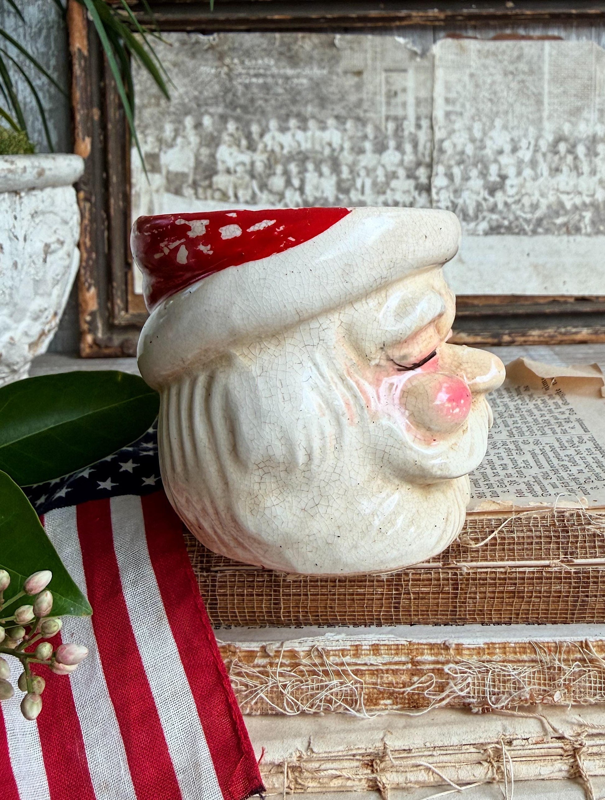 Vintage Ironstone Santa Claus Cup Mug FULL SIZE Crazed Stained Americana