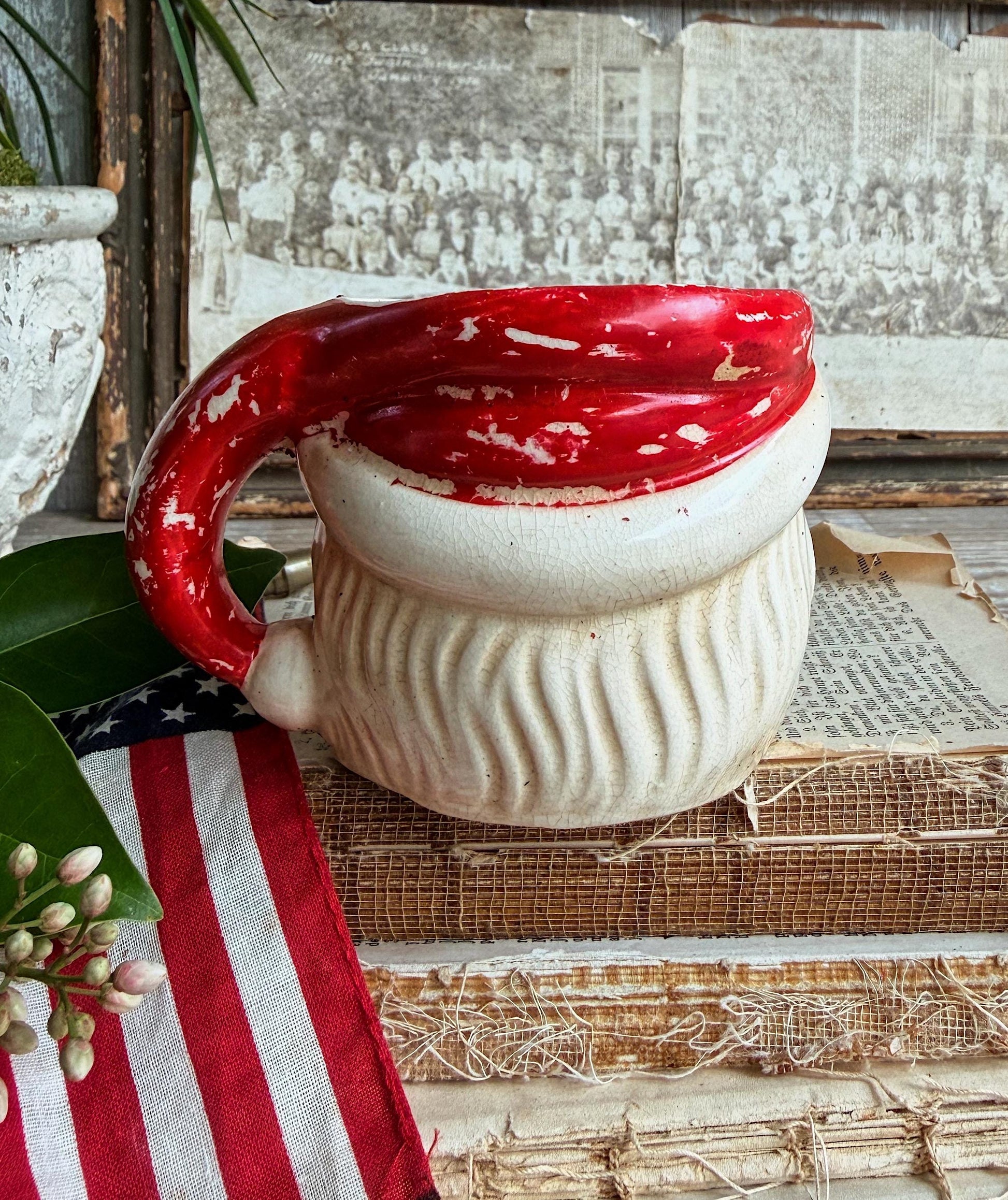 Vintage Ironstone Santa Claus Cup Mug FULL SIZE Crazed Stained Americana