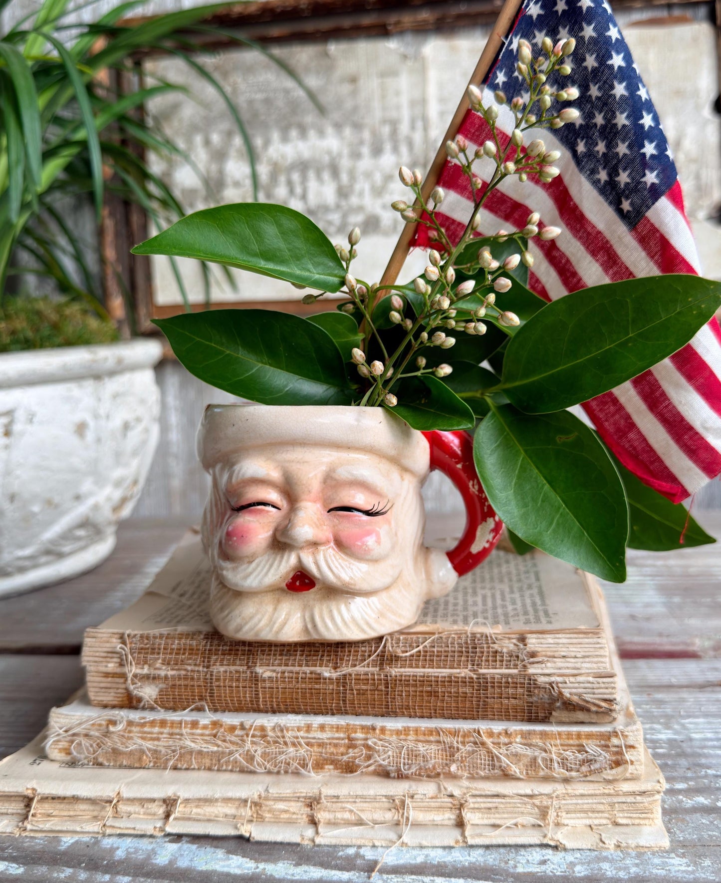 Vintage Ironstone Santa Claus Cup Mug FULL SIZE Crazed Stained Americana