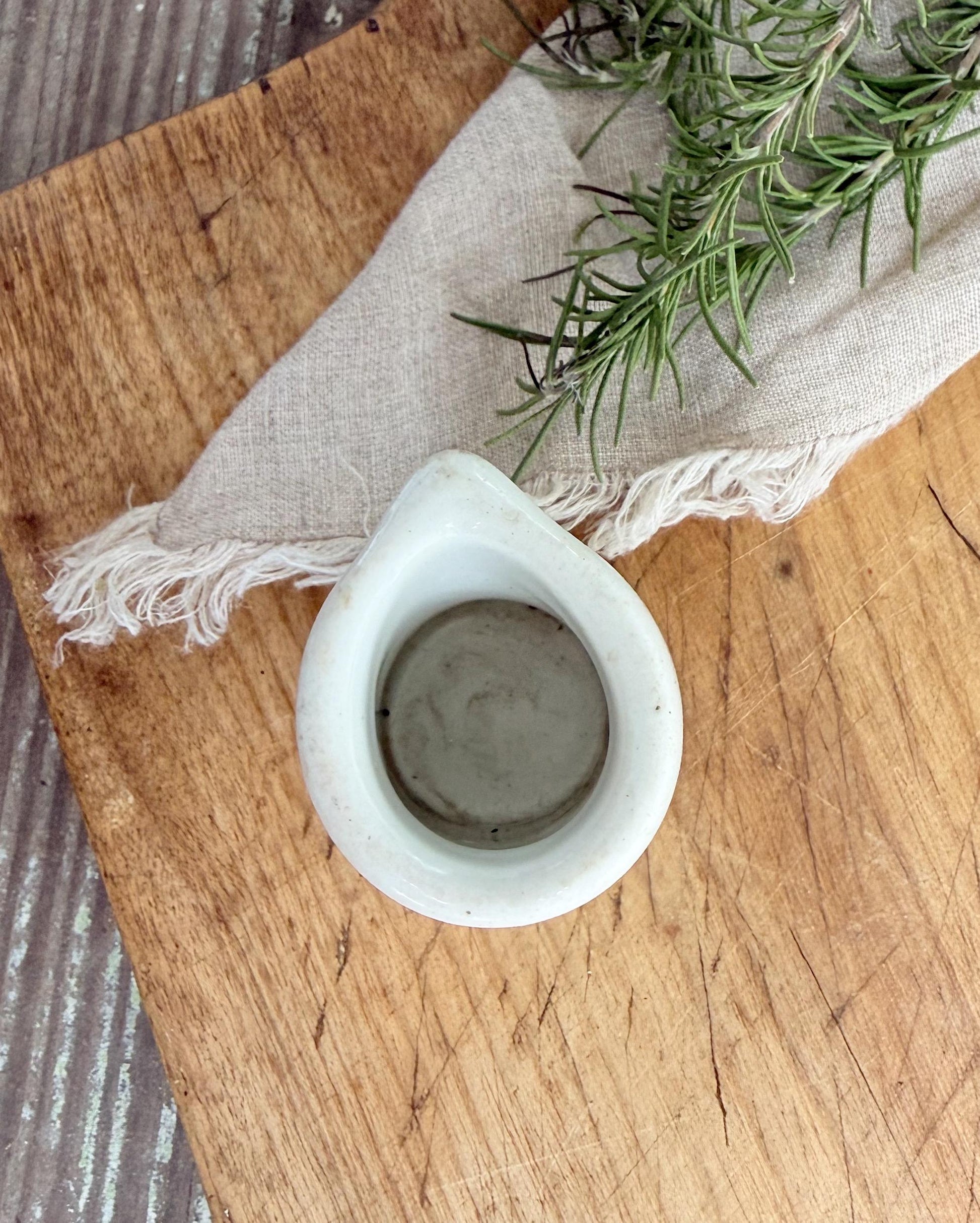 Vintage Ironstone Creamer – Small White Syrup Pitcher, Handleless Chunky Farmhouse Primitive Decor