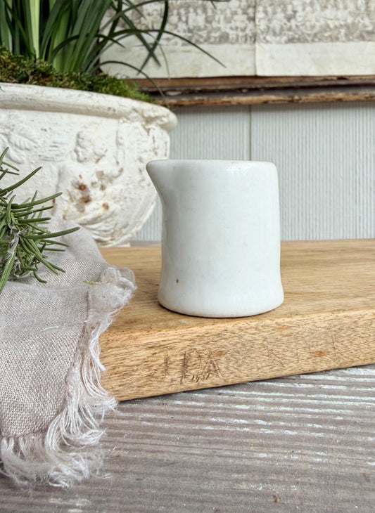 Vintage Ironstone Creamer – Small White Syrup Pitcher, Handleless Chunky Farmhouse Primitive Decor