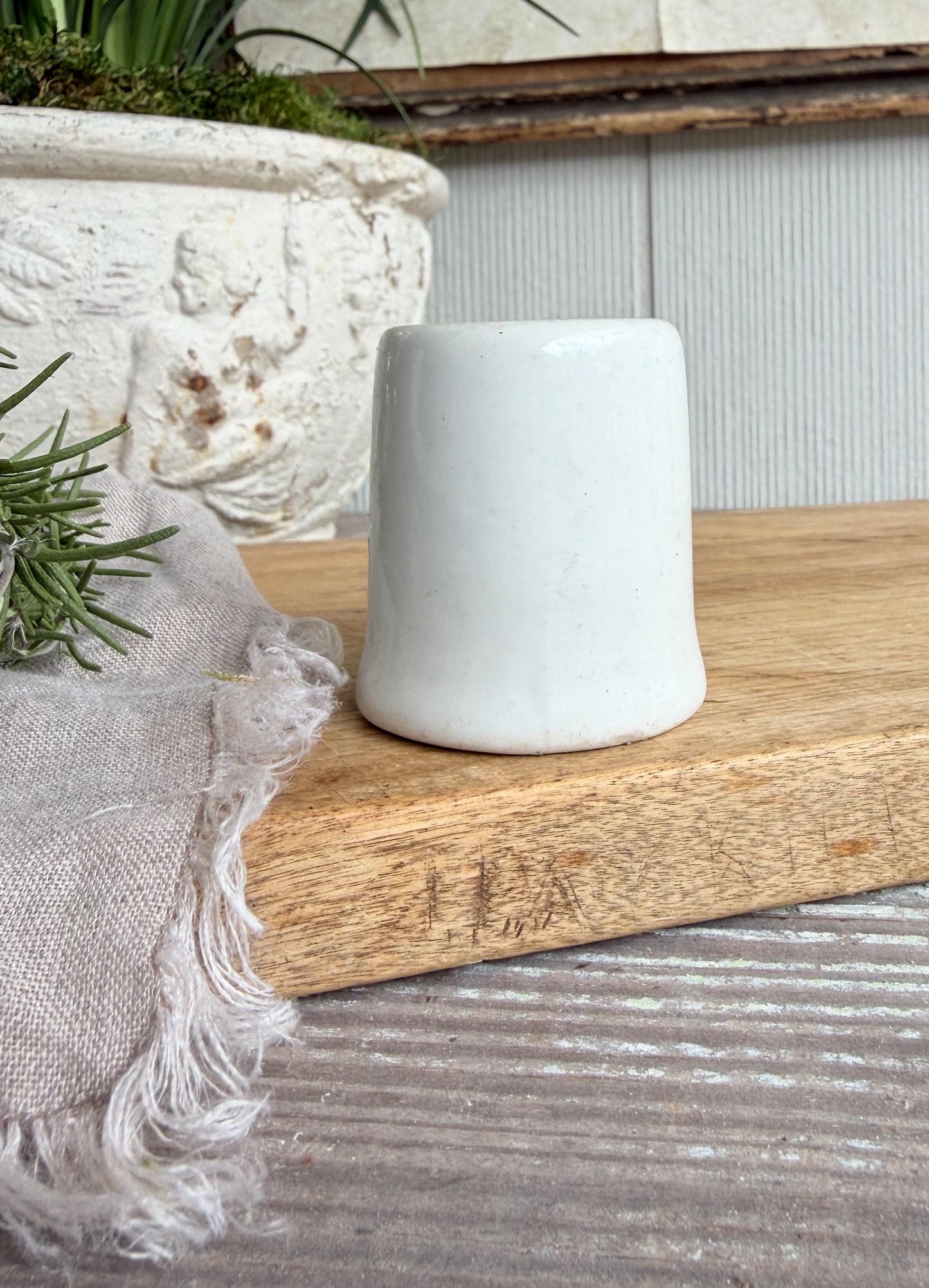 Vintage Ironstone Creamer – Small White Syrup Pitcher, Handleless Chunky Farmhouse Primitive Decor