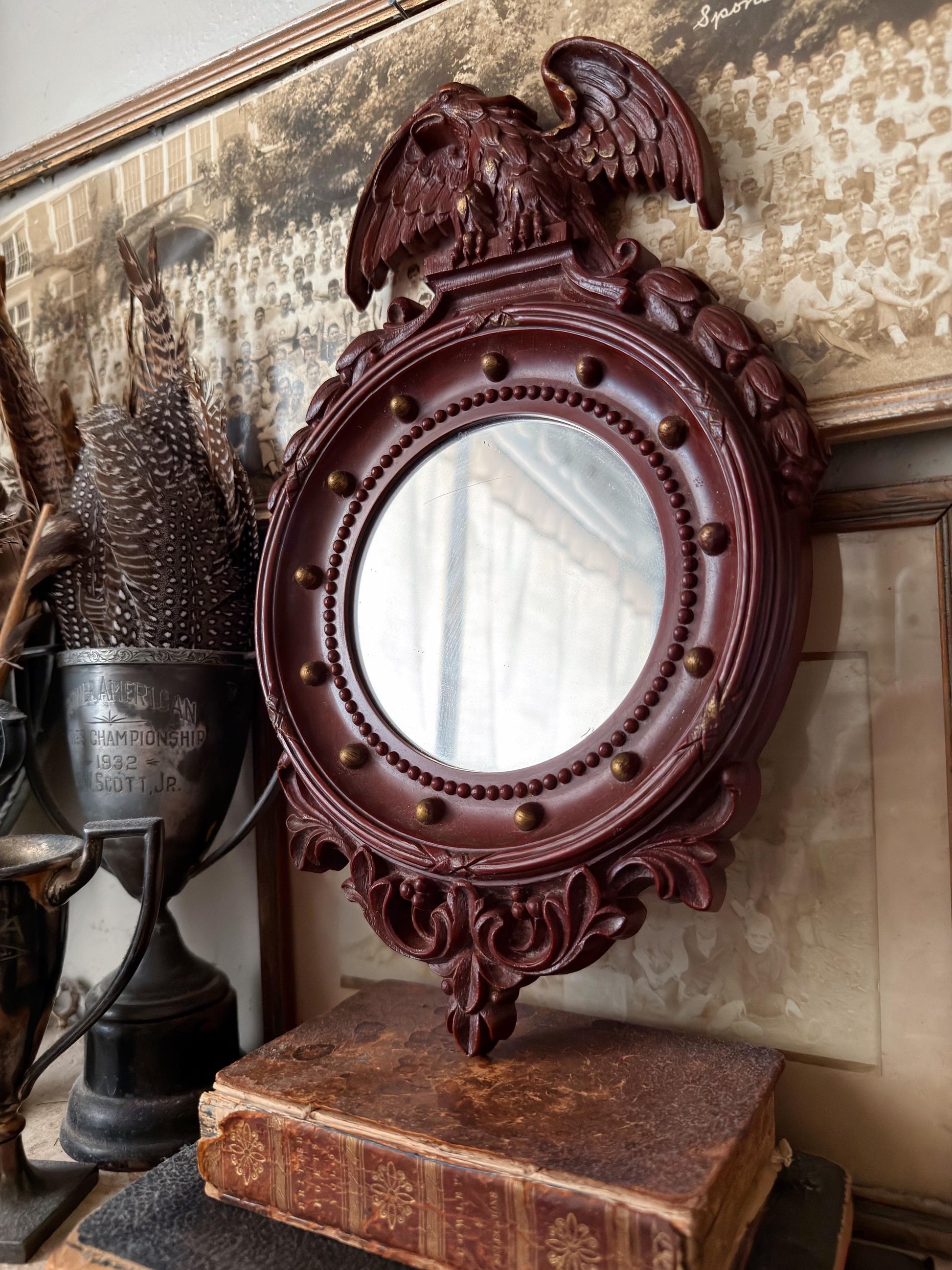 Vintage Syroco Eagle Convex Mirror, Federal Style Bullseye, Americana Wall Decor