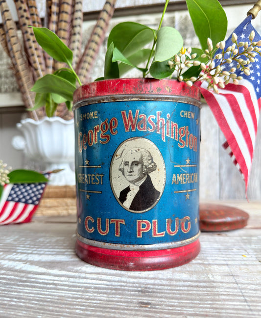Antique Washington Tobacco Tin Americana Advertising Patriotic Farmhouee Decor