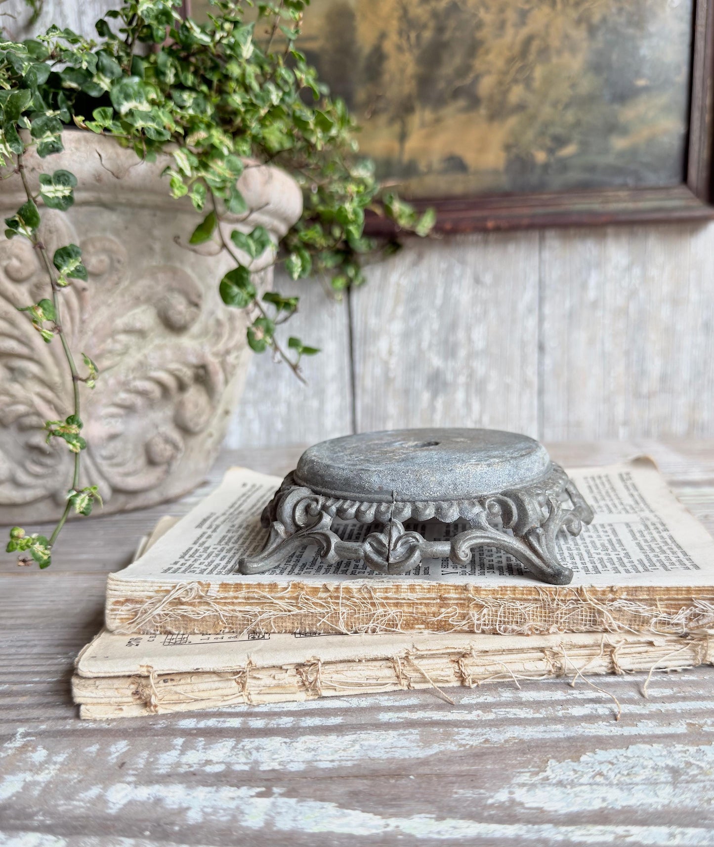 Metal Light Fixture Base Antique Part Architectural Salvage Vintage Farmhouse