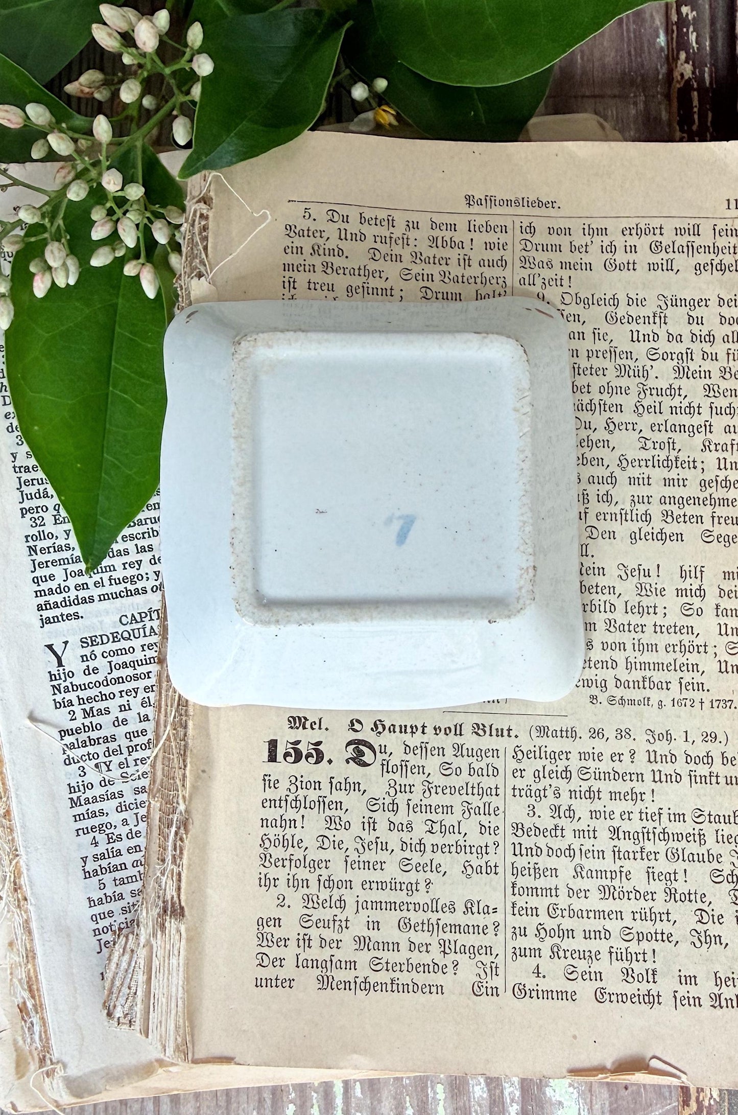Antique SQUARE White Ironstone Butter Pat Transferware Floral Farmhouse Decor