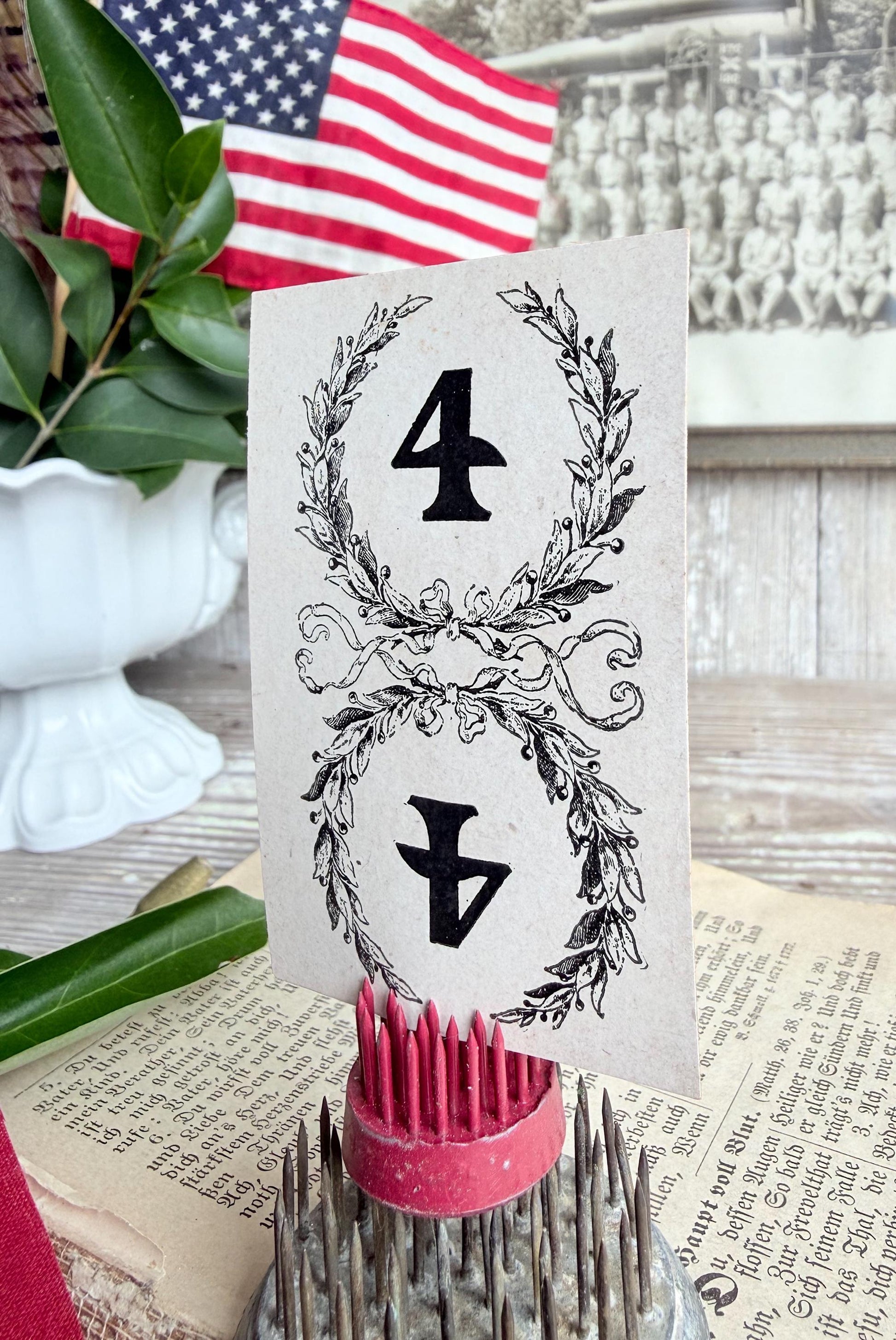 4th of July Number Card Farmhouse Americana Decor Vintage Game
