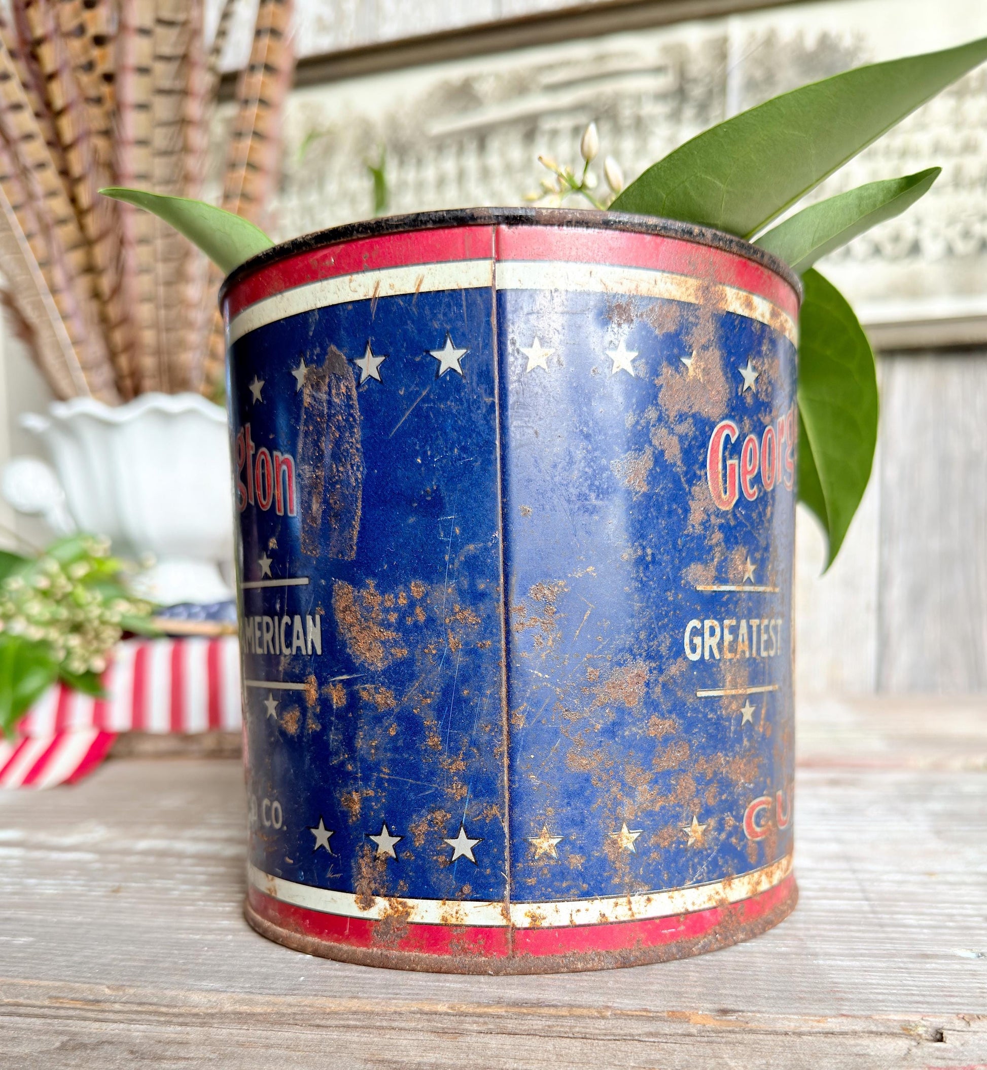 Vintage Washington Tobacco Tin Americana Patriotic Decor Farmhouee Decor