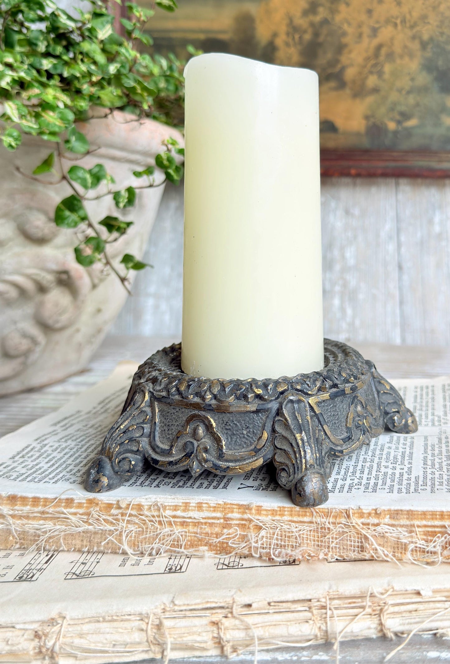 Metal Light Fixture Base Antique Part Architectural Salvage Vintage Farmhouse