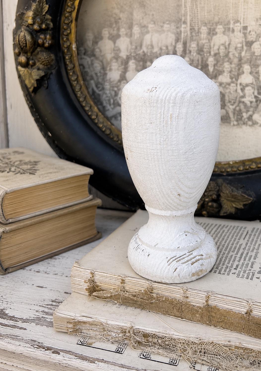 Vintage Chippy White Wood BALL Finial Newell Post Cap Carved Wood