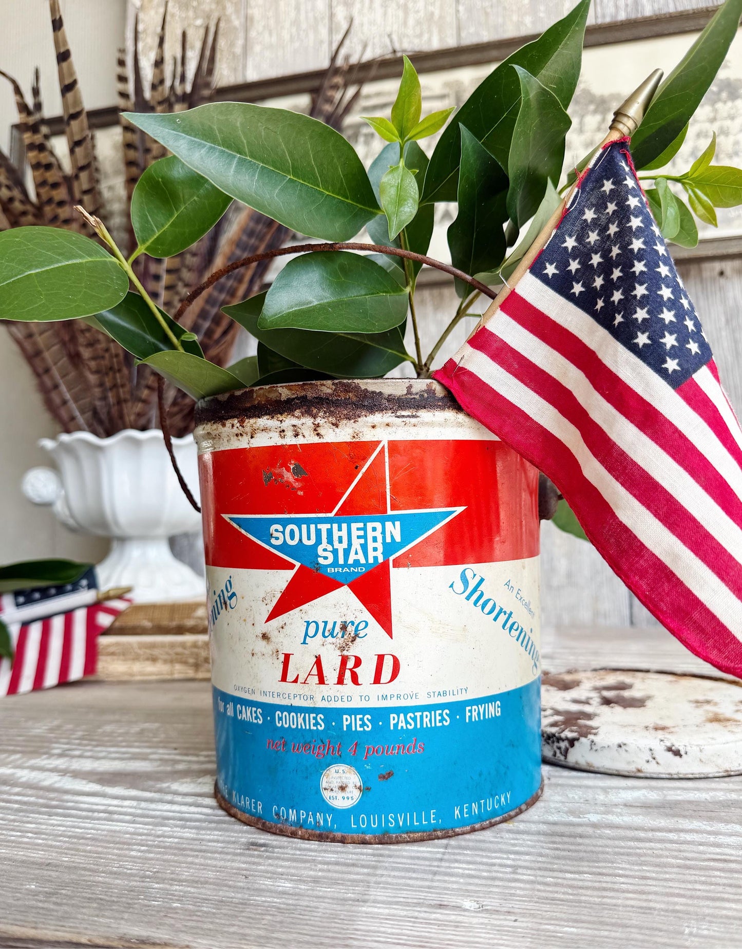 Vintage Southern Star Lard Tin Pail Americana Advertising Farmhouse Decor