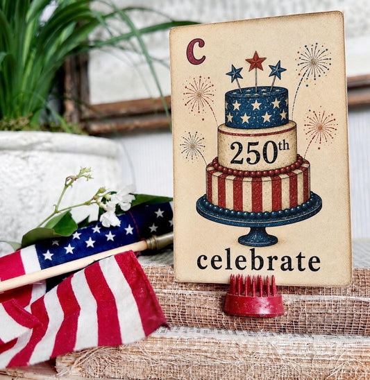 CELEBRATE Flash Card 250th Vintage Americana Patriotic Fourth July Decor