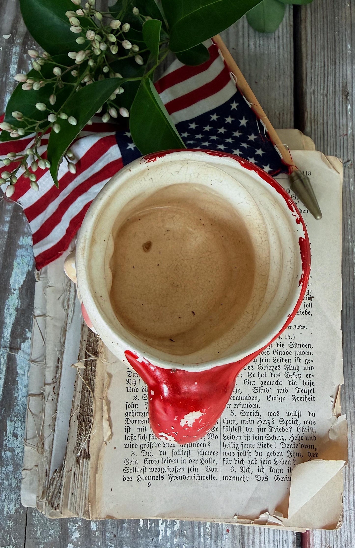 Vintage Ironstone Santa Claus Cup Mug FULL SIZE Crazed Stained Americana