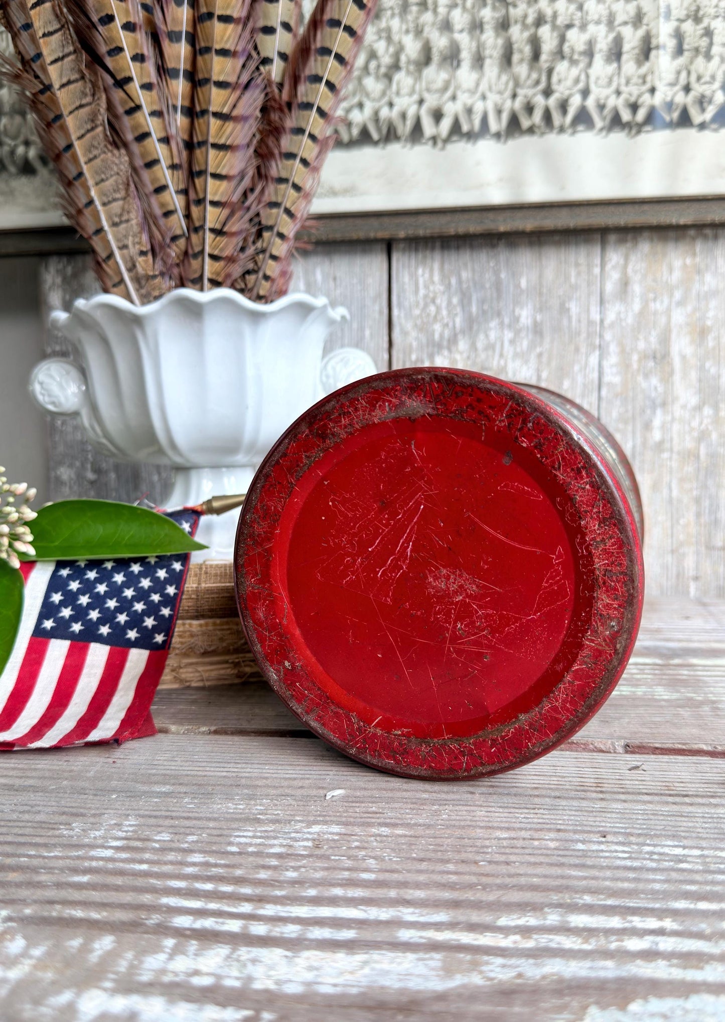 Antique Washington Tobacco Tin Americana Advertising Patriotic Farmhouee Decor