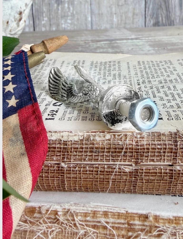 Vintage EAGLE Metal SILVER Flag Topper Light Finial Americana MCM Decor