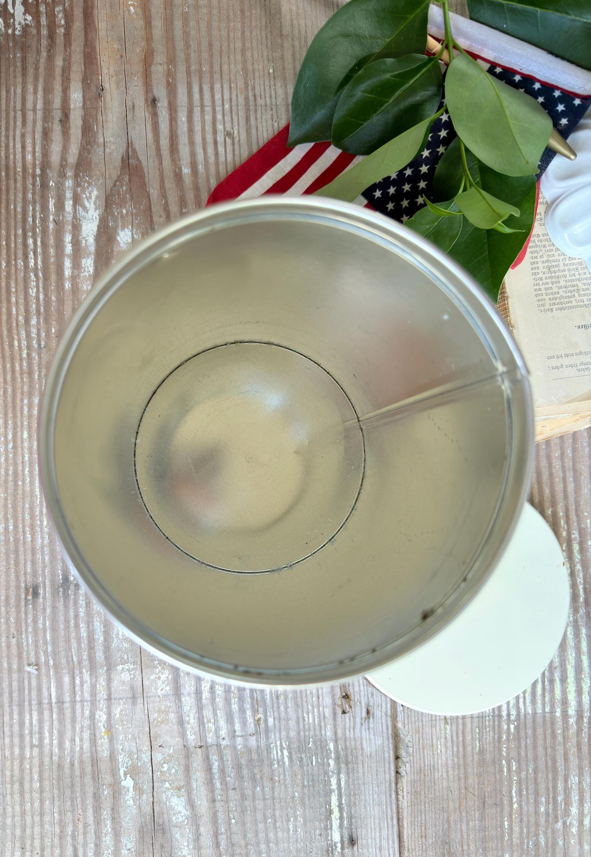 Vintage CRACKER JACK Tin Can Red White Blue Farmhouse Americana Decor