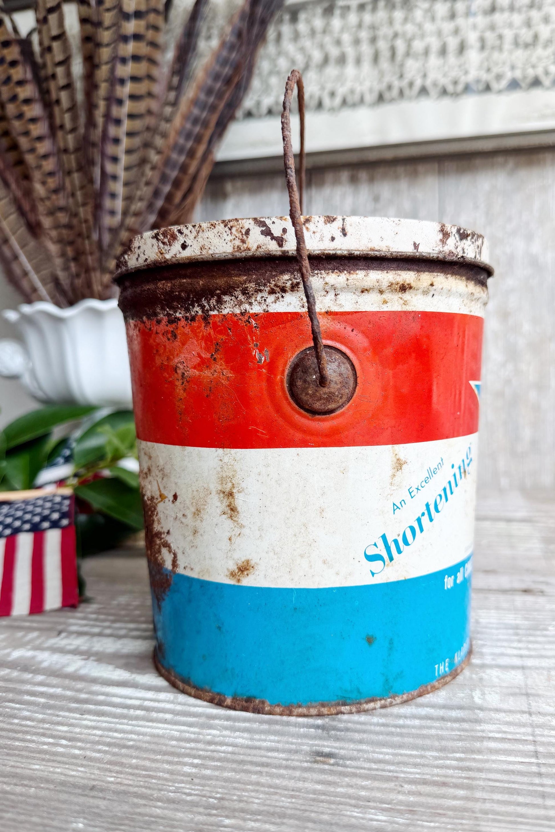 Vintage Southern Star Lard Tin Pail Americana Advertising Farmhouse Decor