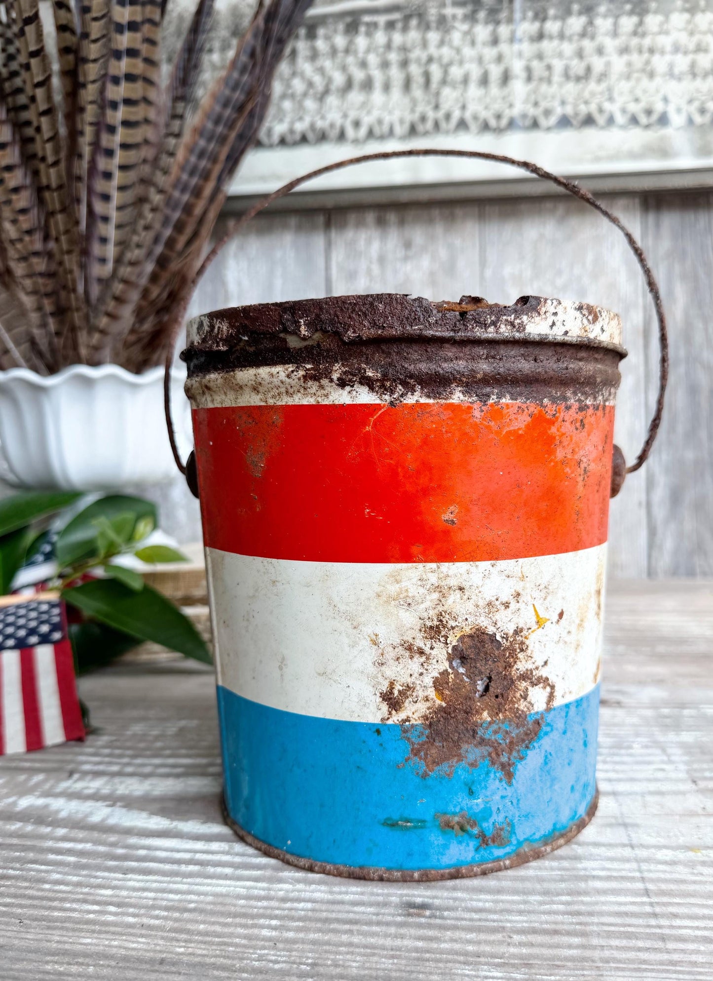 Vintage Southern Star Lard Tin Pail Americana Advertising Farmhouse Decor