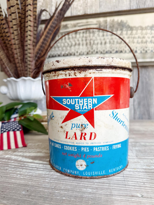 Vintage Southern Star Lard Tin Pail Americana Advertising Farmhouse Decor