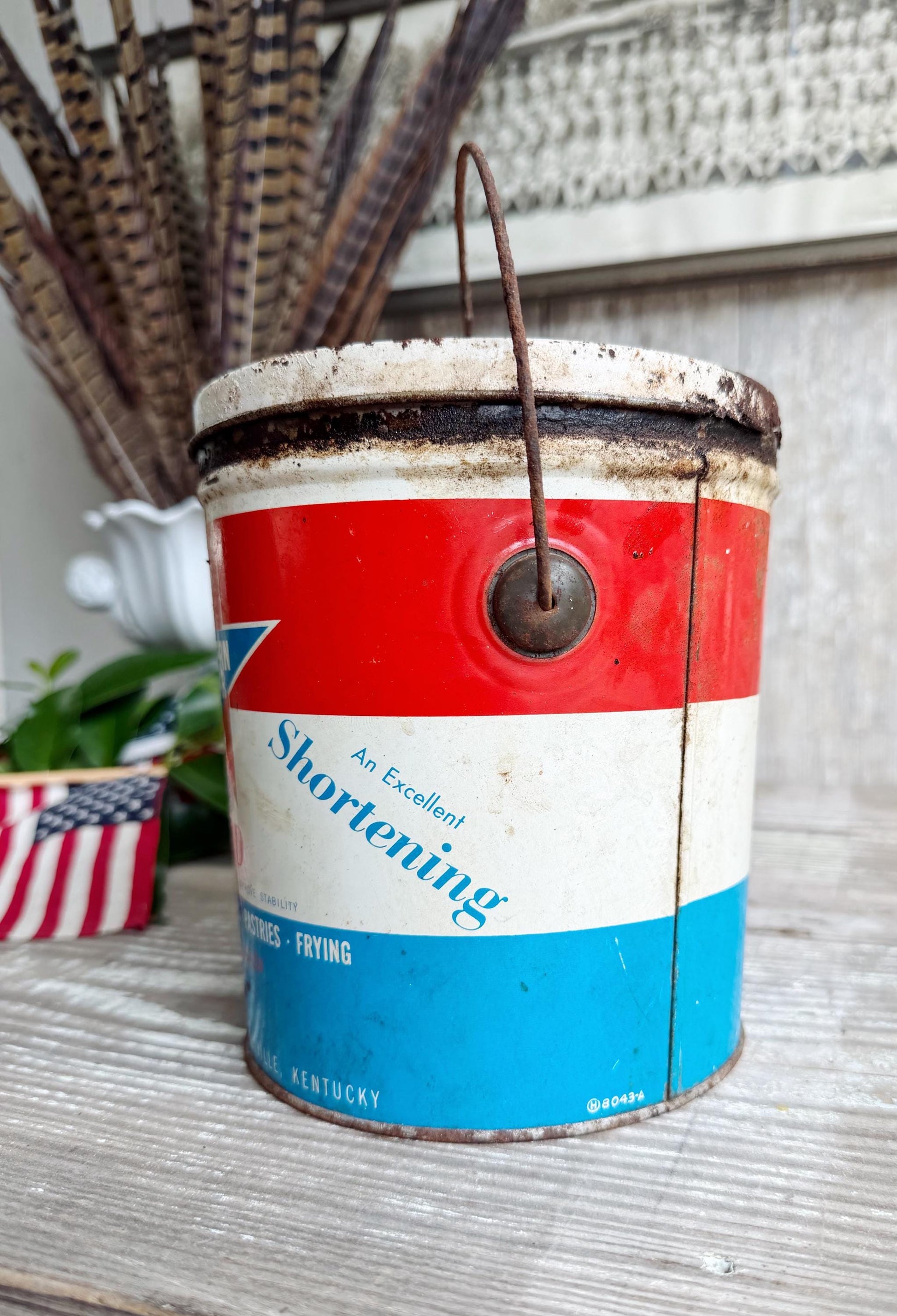 Vintage Southern Star Lard Tin Pail Americana Advertising Farmhouse Decor