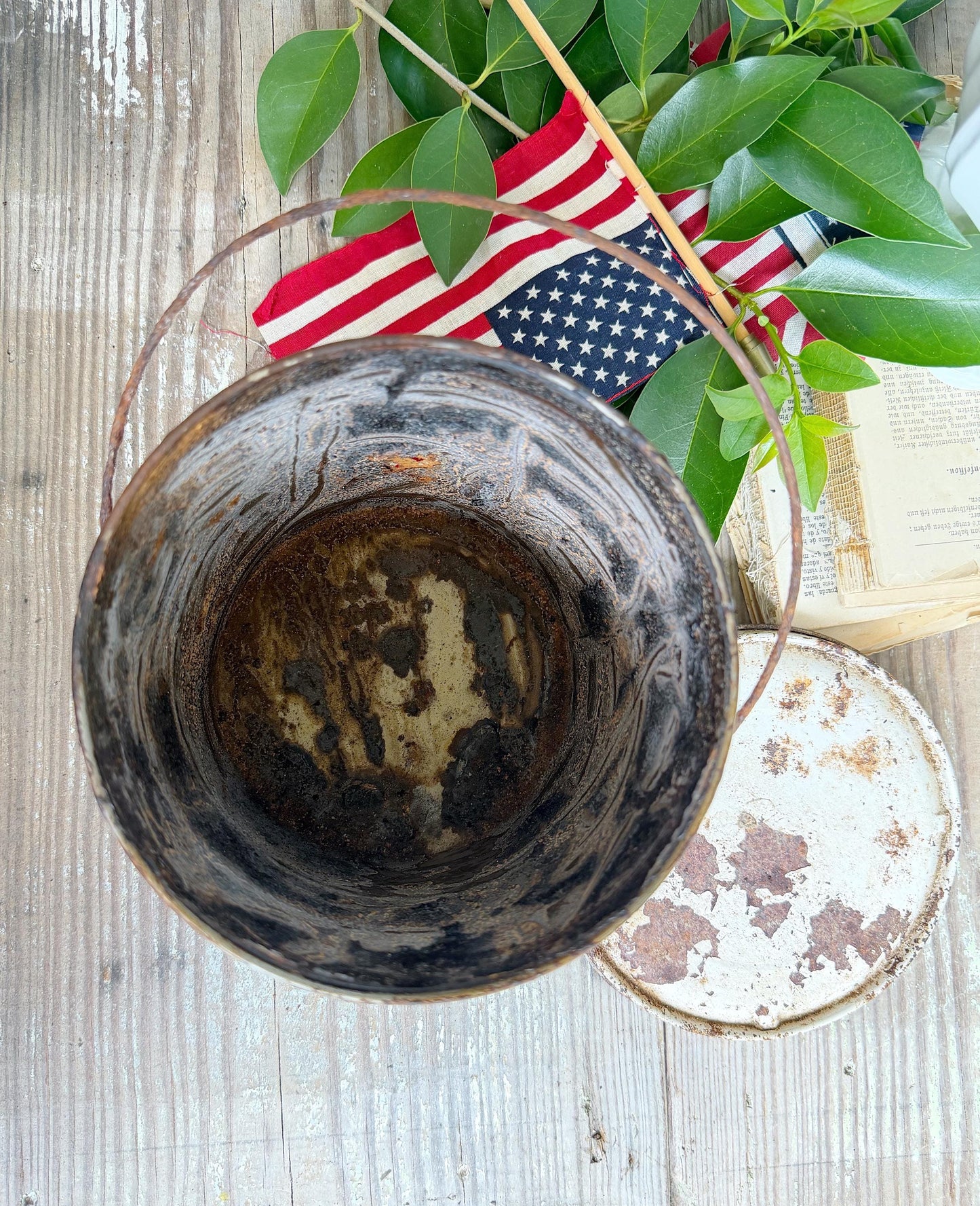 Vintage Southern Star Lard Tin Pail Americana Advertising Farmhouse Decor