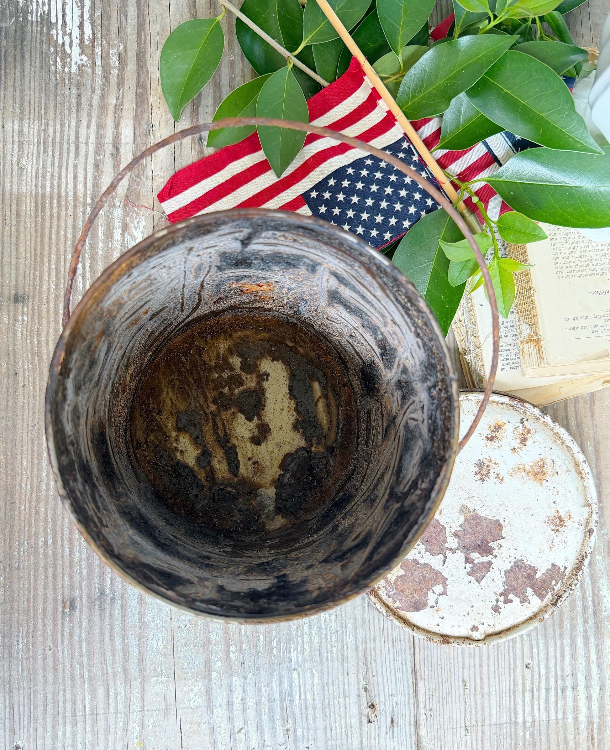 Vintage Southern Star Lard Tin Pail Americana Advertising Farmhouse Decor