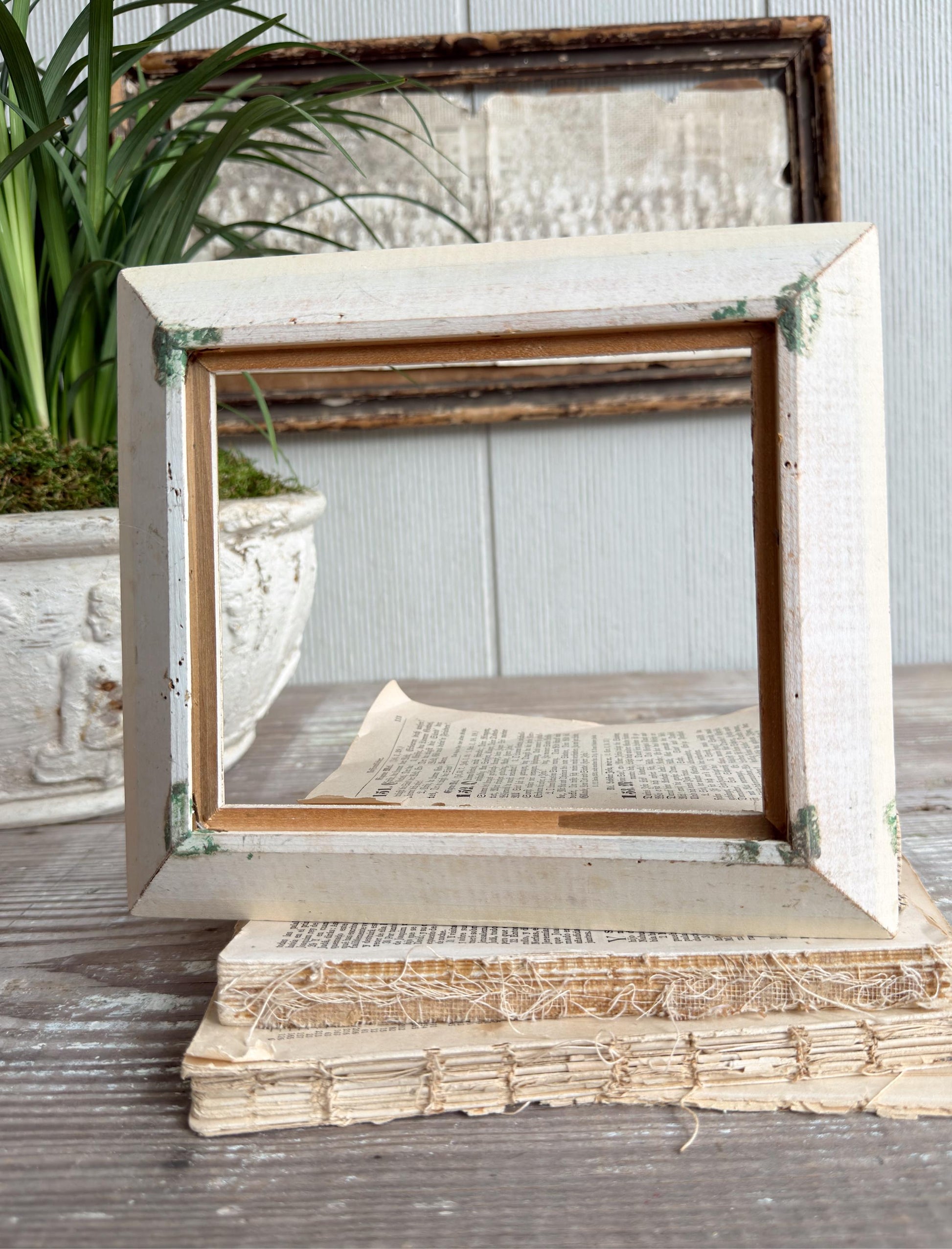 Vintage Wood Picture Frame, Carved Chippy White, Farmhouse Cottage Decor, Tabletop Display