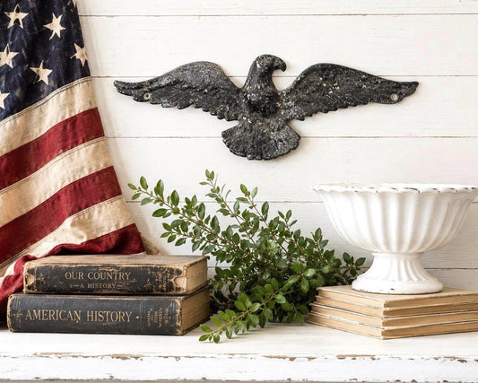 Vintage Cast Iron Eagle Wall Decor, Black Metal Plaque, Patriotic Americana