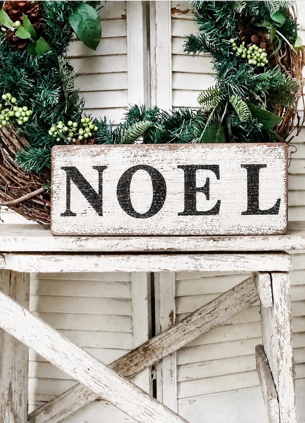 NOEL Christmas Farmhouse Sign Painted Salvage Barn Wood Reclaimed Primitive White Chippy Black Paint Architectural Farmhouse Decor